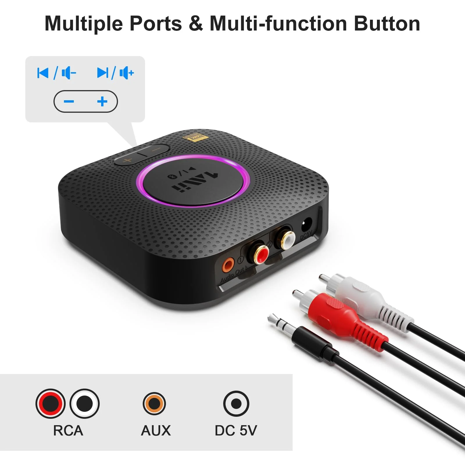 1Mii B06S+ Bluetooth 5.2 Receiver, HiFi Bluetooth Audio Adapter w/LDAC, aptx HD & aptx Low Latency, Long Range Hi-Res Audio with Volume Control, 3.5mm & RCA outputs, Easy Setup for Home Stereo System B06S+ - Image 6