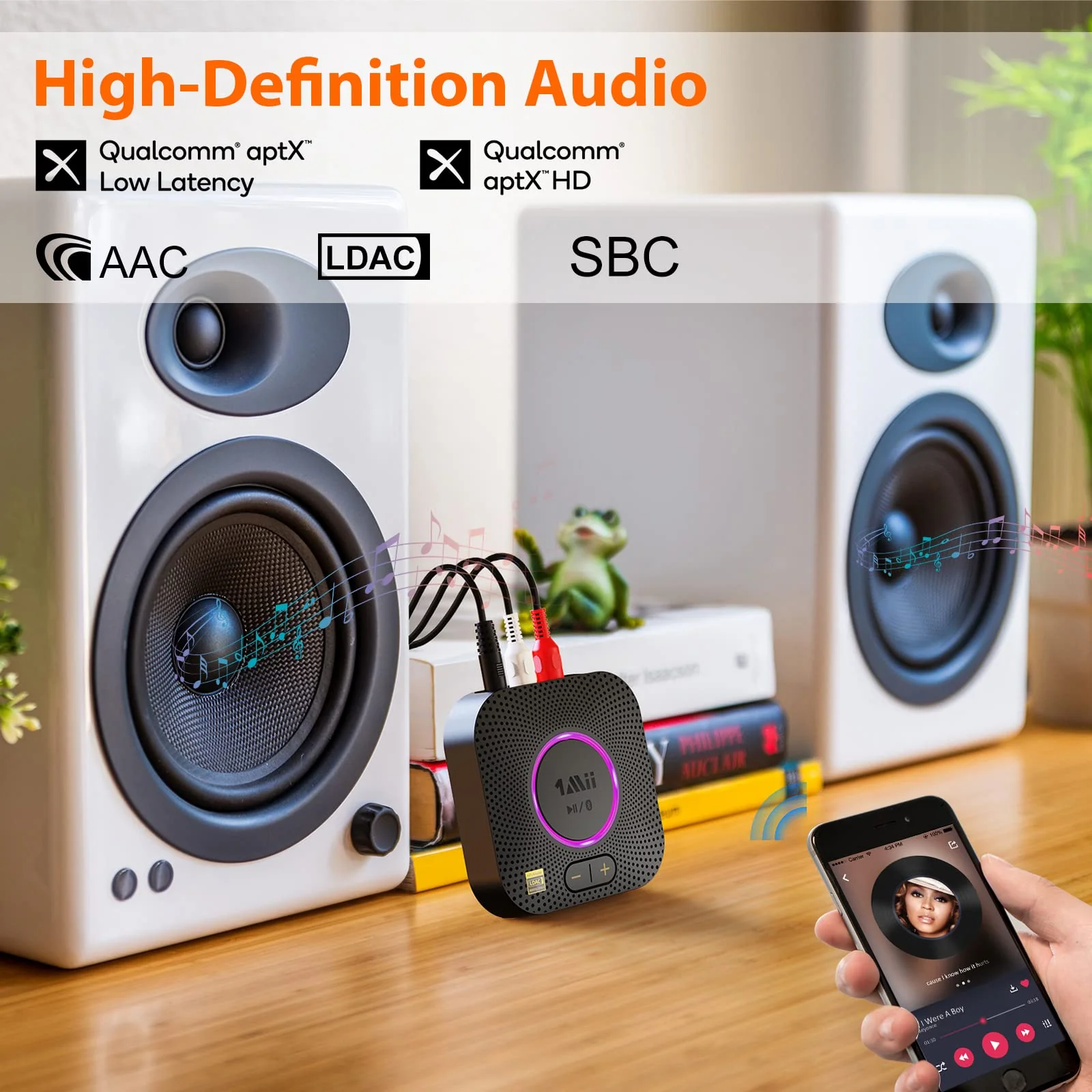 1Mii B06S+ LDAC Bluetooth 5.2 Receiver for Home Stereo Hi-Res Music Streaming, Hi-Fi Wireless Audio Adapter w/aptX HD Low Latency, Long Range Bluetooth Audio Receiver Volume Control, RCA/3.5mm Outputs B06S+ - Image 3