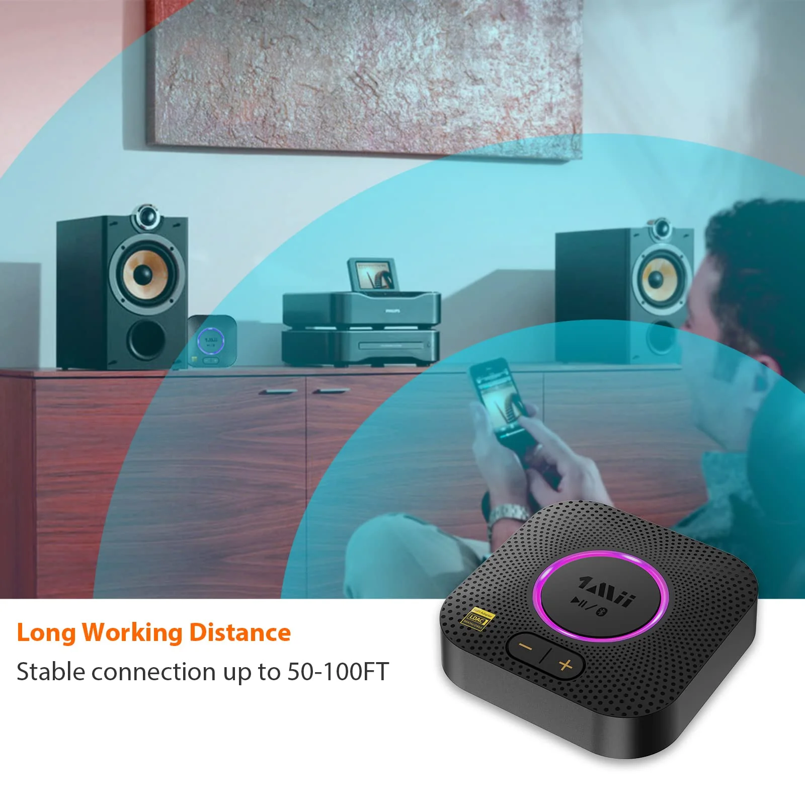1Mii B06S+ LDAC Bluetooth 5.2 Receiver for Home Stereo Hi-Res Music Streaming, Hi-Fi Wireless Audio Adapter w/aptX HD Low Latency, Long Range Bluetooth Audio Receiver Volume Control, RCA/3.5mm Outputs B06S+ - Image 5
