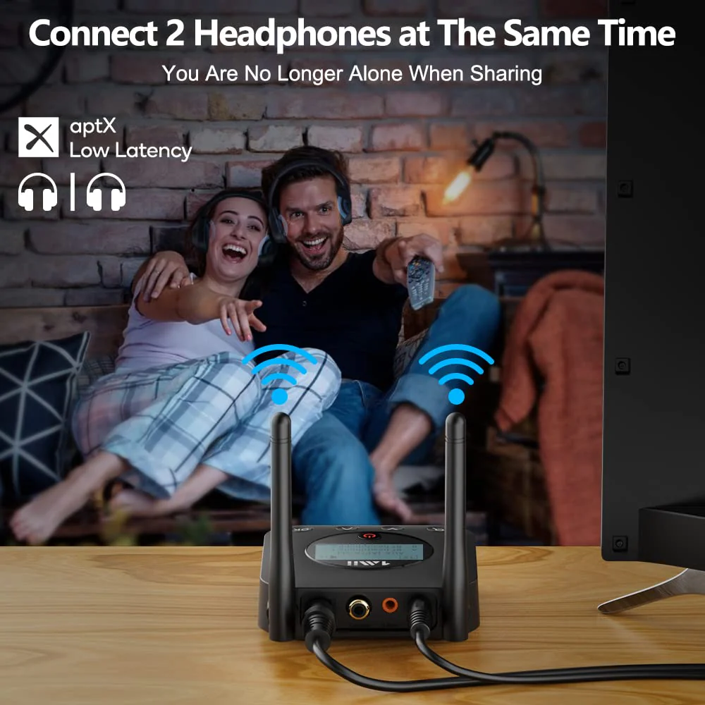1Mii B06TX+ Long Range Bluetooth 5.2 Transmitter for TV/PC/Projector to 2 Wireless Headphones/Speakers, Bluetooth Adapter for TV w/Screen Display Plug n Play, aptX Low Latency & HD Audio B06TX+ - Image 2