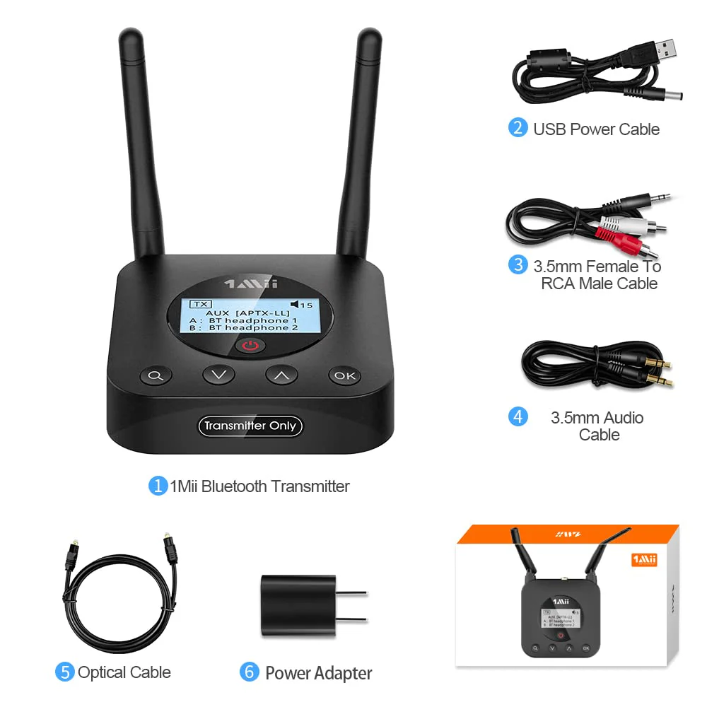 1Mii B06TX+ Long Range Bluetooth 5.2 Transmitter for TV/PC/Projector to 2 Wireless Headphones/Speakers, Bluetooth Adapter for TV w/Screen Display Plug n Play, aptX Low Latency & HD Audio B06TX+ - Image 7