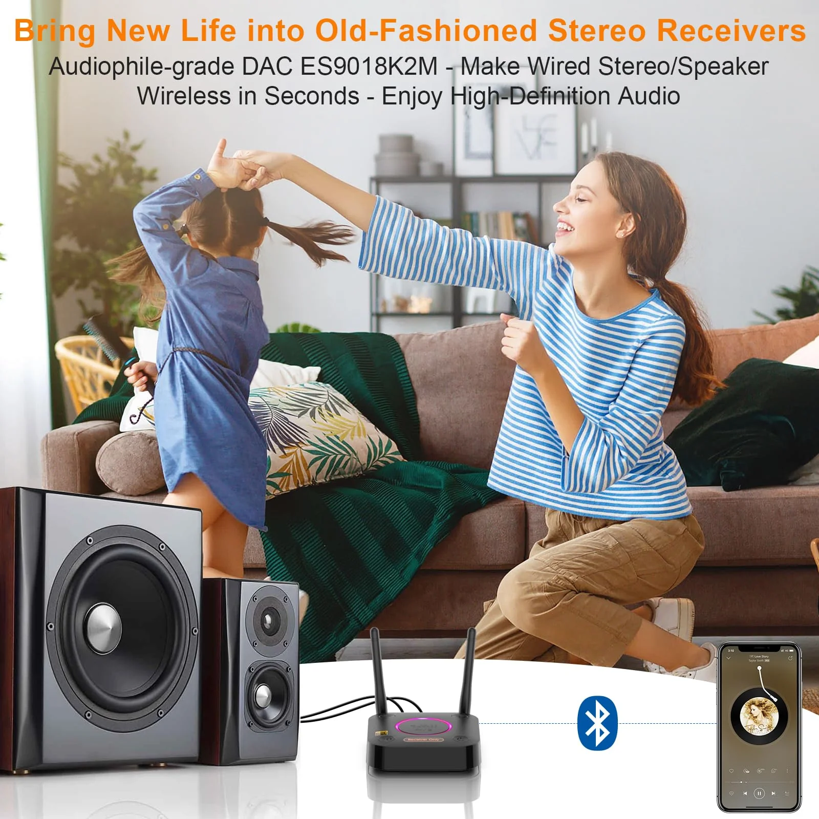 1Mii B06Ultra Bluetooth 5.2 Receiver with LDAC for Hi-Res Wireless Audio, HiFi Bluetooth Audio Adapter w/Audiophile DAC, 3D Surround aptX HD Low Latency, Optical AUX 3.5mm Coaxial for Home Stereo B06Ultra Black - Image 2