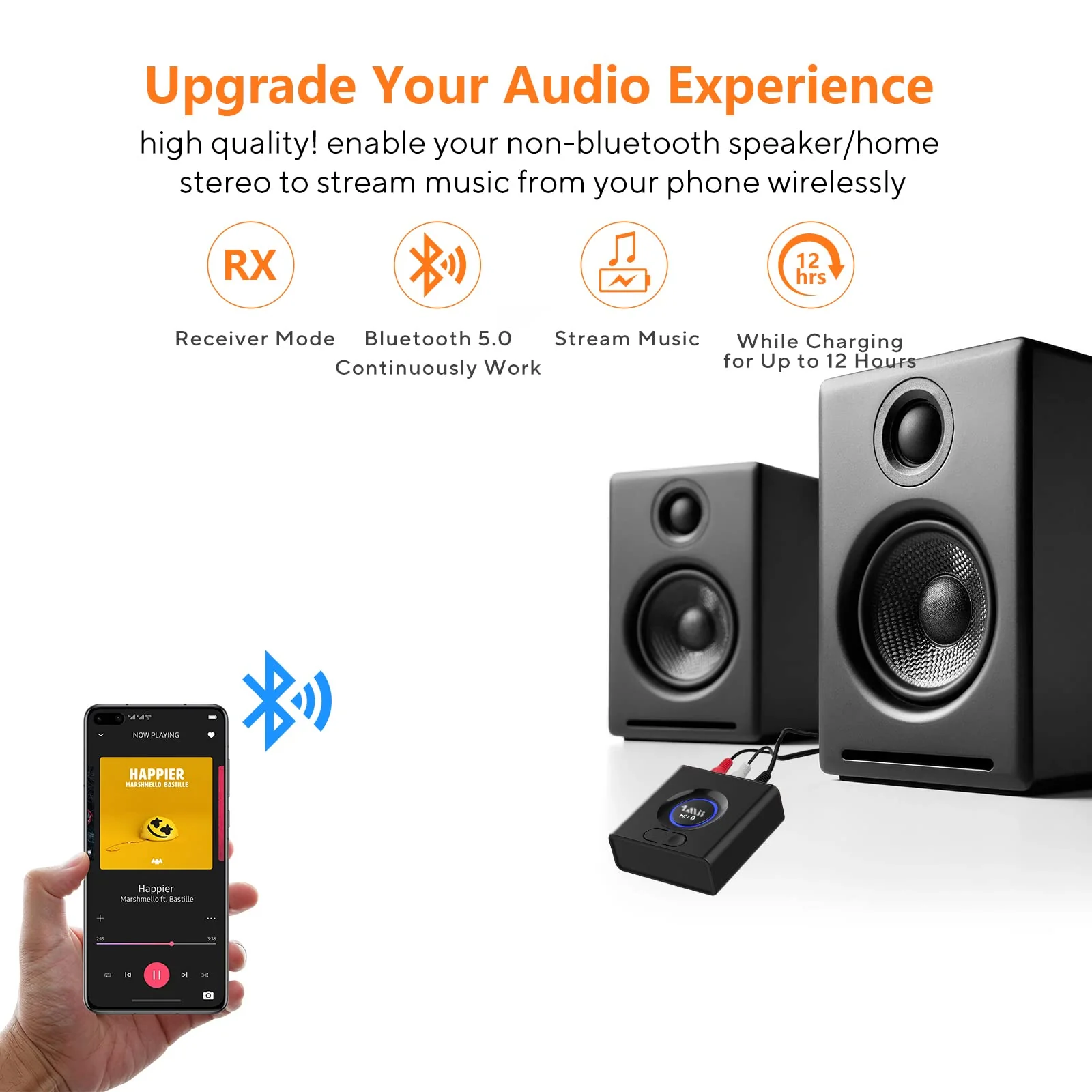 1Mii Bluetooth 5.0 Audio Receiver, Wireless Audio Adapter for Home Stereo Music Streaming System with 3.5 mm RCA, Bass Mode, 12hrs Playtime(Upgraded) - Image 2
