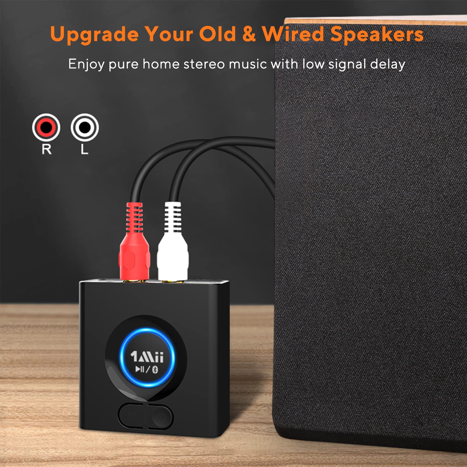 1Mii Bluetooth 5.0 Audio Receiver, Wireless Audio Adapter for Home Stereo Music Streaming System with 3.5 mm RCA, Bass Mode, 12hrs Playtime(Upgraded) - Image 4