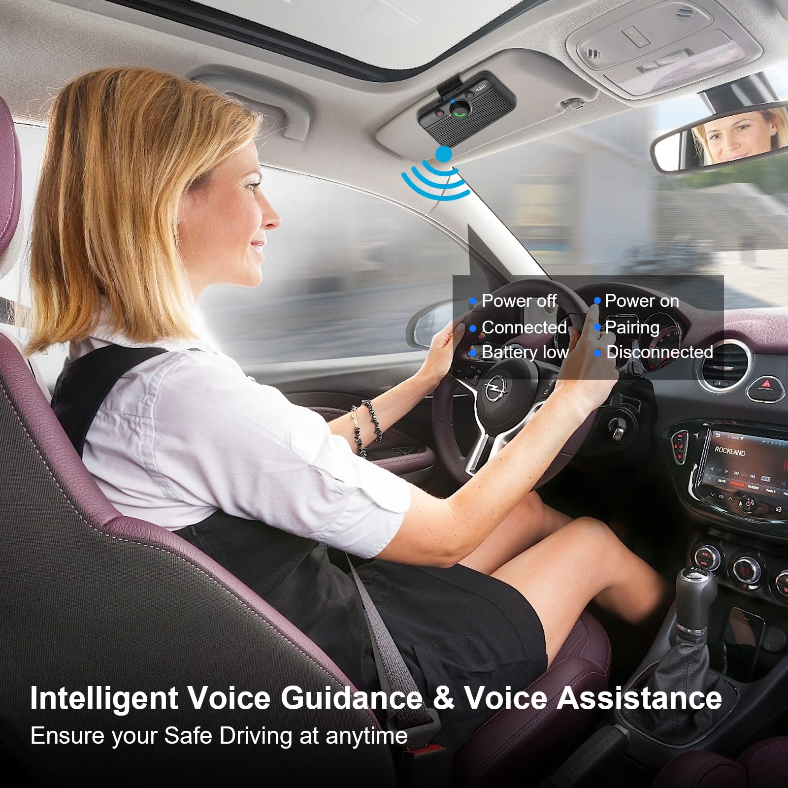 1Mii Bluetooth 5.3 Car Speaker, Handsfree Bluetooth Speakerphone for Cell Phone, Motion Auto On, Support Siri Google Voice Assistant for Android and iOS, Bluetooth 5.3 Car Kit with Visor Clip MK02 - Image 3