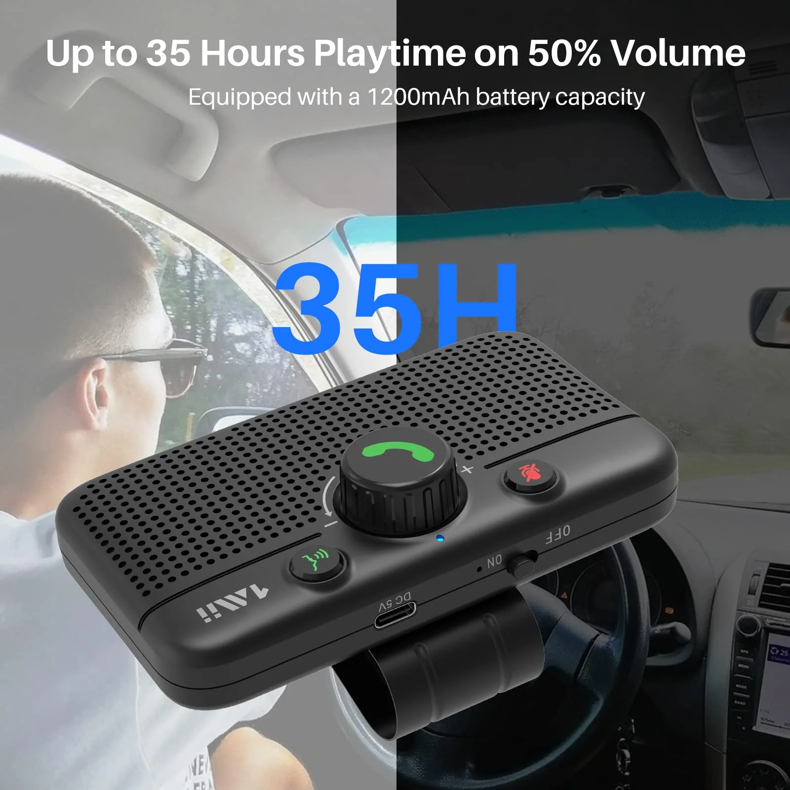 1Mii Bluetooth 5.3 Car Speaker, Handsfree Bluetooth Speakerphone for Cell Phone, Motion Auto On, Support Siri Google Voice Assistant for Android and iOS, Bluetooth 5.3 Car Kit with Visor Clip MK02 - Image 6
