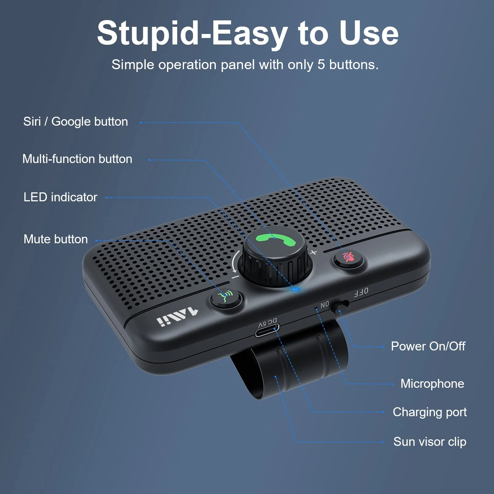 1Mii Bluetooth 5.3 Car Speaker, Handsfree Bluetooth Speakerphone for Cell Phone, Motion Auto On, Support Siri Google Voice Assistant for Android and iOS, Bluetooth 5.3 Car Kit with Visor Clip MK02 - Image 7