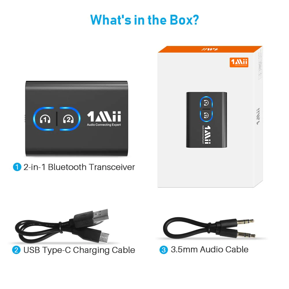 1Mii Bluetooth 5.3 Transmitter Receiver for TV to Wireless Headphones, Dual Link AptX Adaptive/Low Latency/HD Audio, Aux Adapter for Home Stereo, Airplane, Boat, Gym Black - Image 7