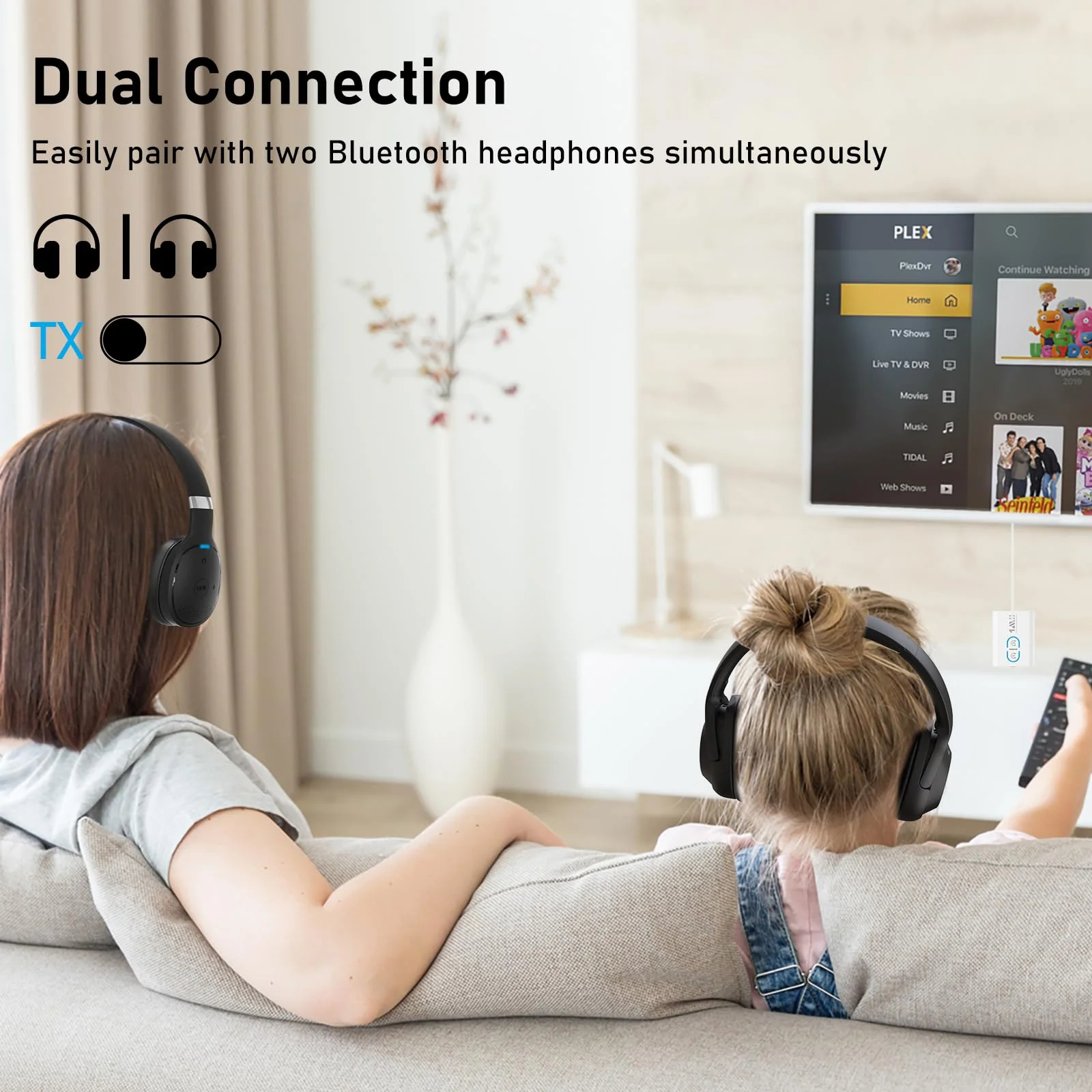 1Mii Bluetooth Transmitter Receiver for TV/Airplane to Headphones, Bluetooth 5.3 AUX/RCA Audio Adapter with AptX Adaptive/Low Latency/HD Audio, Dual Link, Wireless Receiver for Home Stereo, Boat, Gym White - Image 4