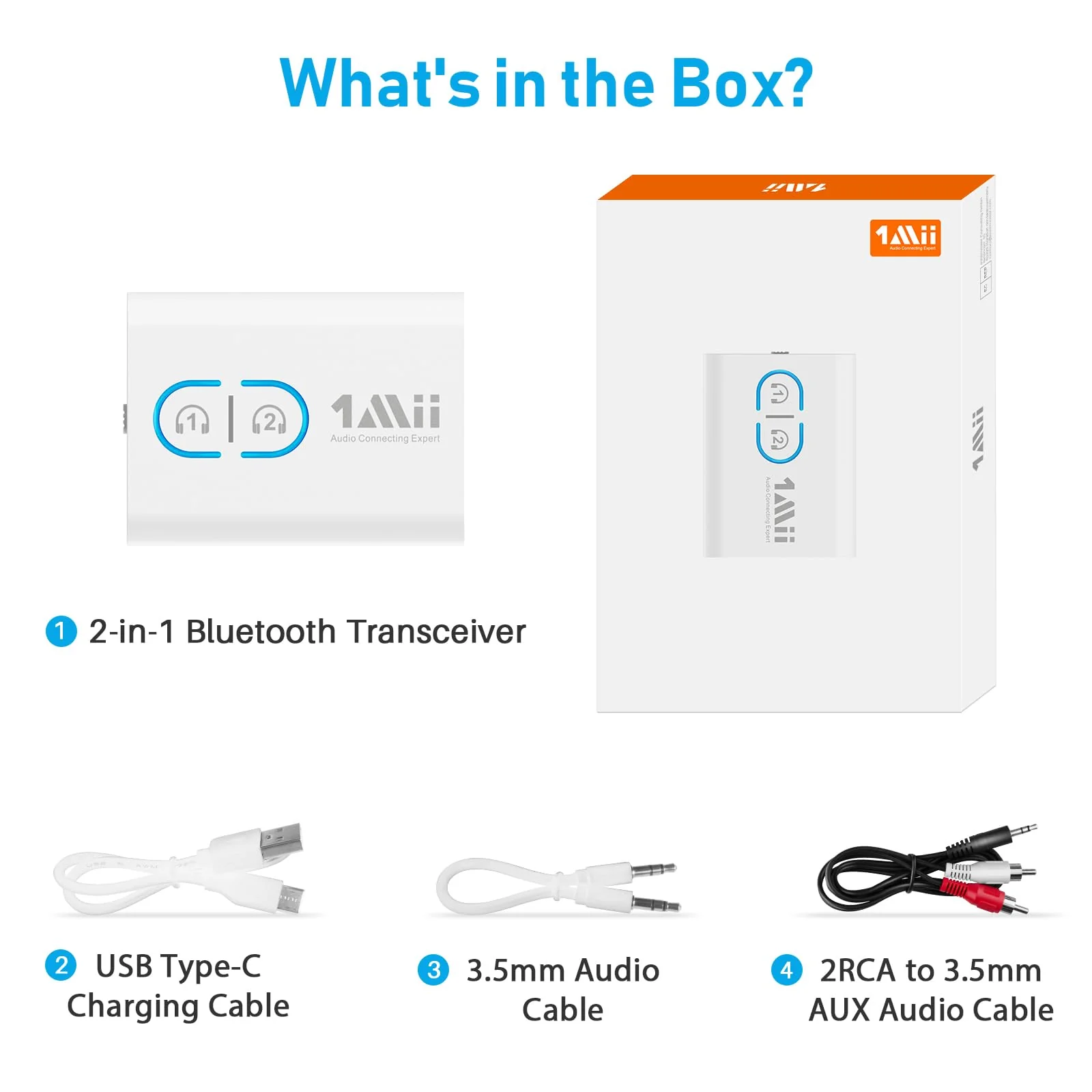 1Mii Bluetooth Transmitter Receiver for TV/Airplane to Headphones, Bluetooth 5.3 AUX/RCA Audio Adapter with AptX Adaptive/Low Latency/HD Audio, Dual Link, Wireless Receiver for Home Stereo, Boat, Gym White - Image 8