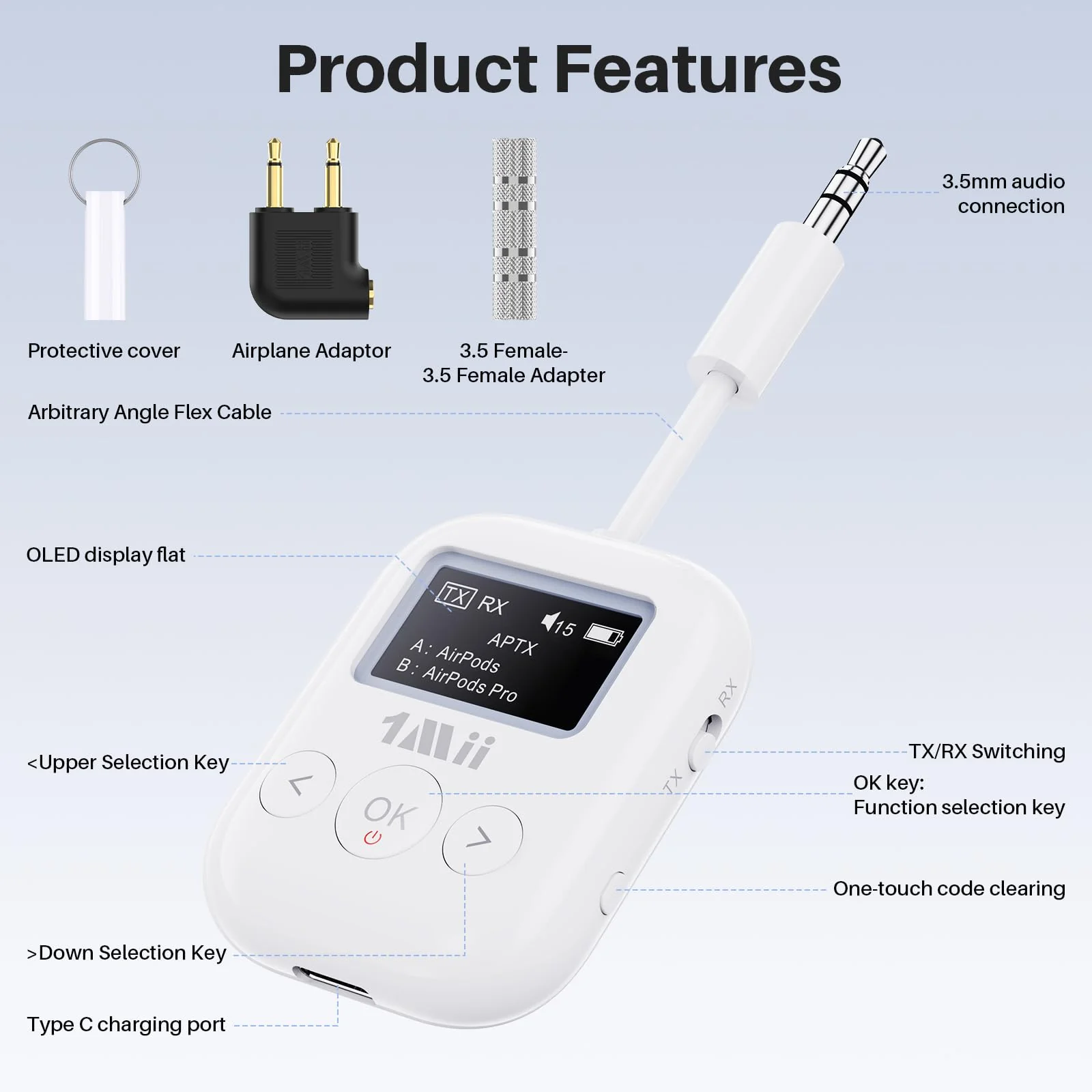 1Mii SafeFly Min+ Bluetooth Transmitter and Receiver,Bluetooth Adapter for Airplane, 2 Devices can be Linked,Use with Any 3.5mm Jack on Airplanes, Gym Equipment, TVs,Old Audio and Auto-2024Upgraded - Image 4