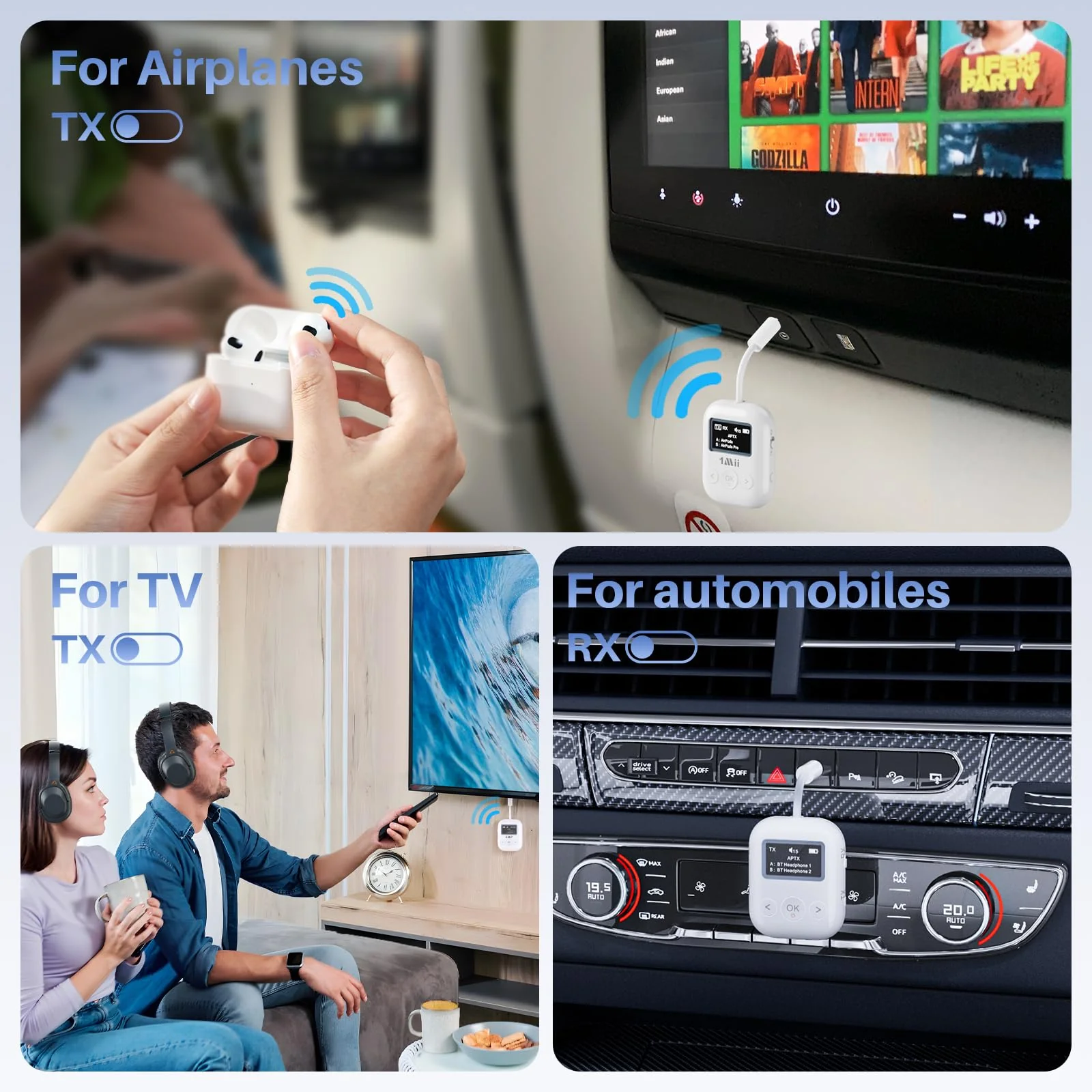 1Mii SafeFly Min+ Bluetooth Transmitter and Receiver,Bluetooth Adapter for Airplane, 2 Devices can be Linked,Use with Any 3.5mm Jack on Airplanes, Gym Equipment, TVs,Old Audio and Auto-2024Upgraded - Image 8