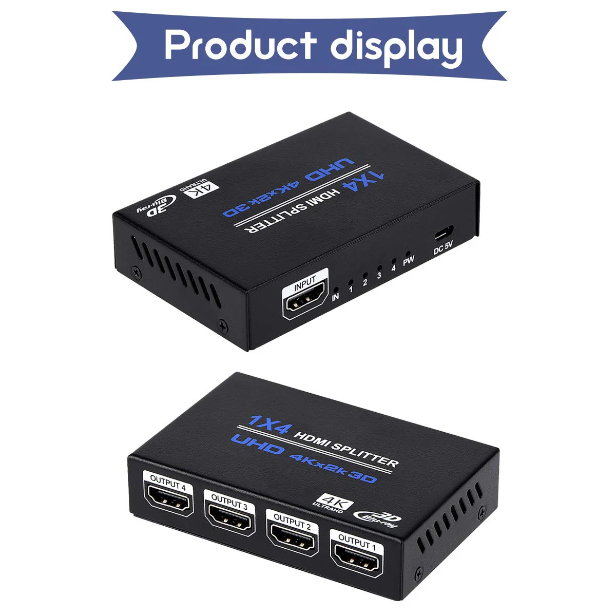 1x4 HDMI Splitter, 1 in 4 Out HDMI Splitter Audio Video Distributor Box Support 3D & 4K x 2K Compatible for HDTV, STB, DVD, PS3, Projector Etc - Image 5