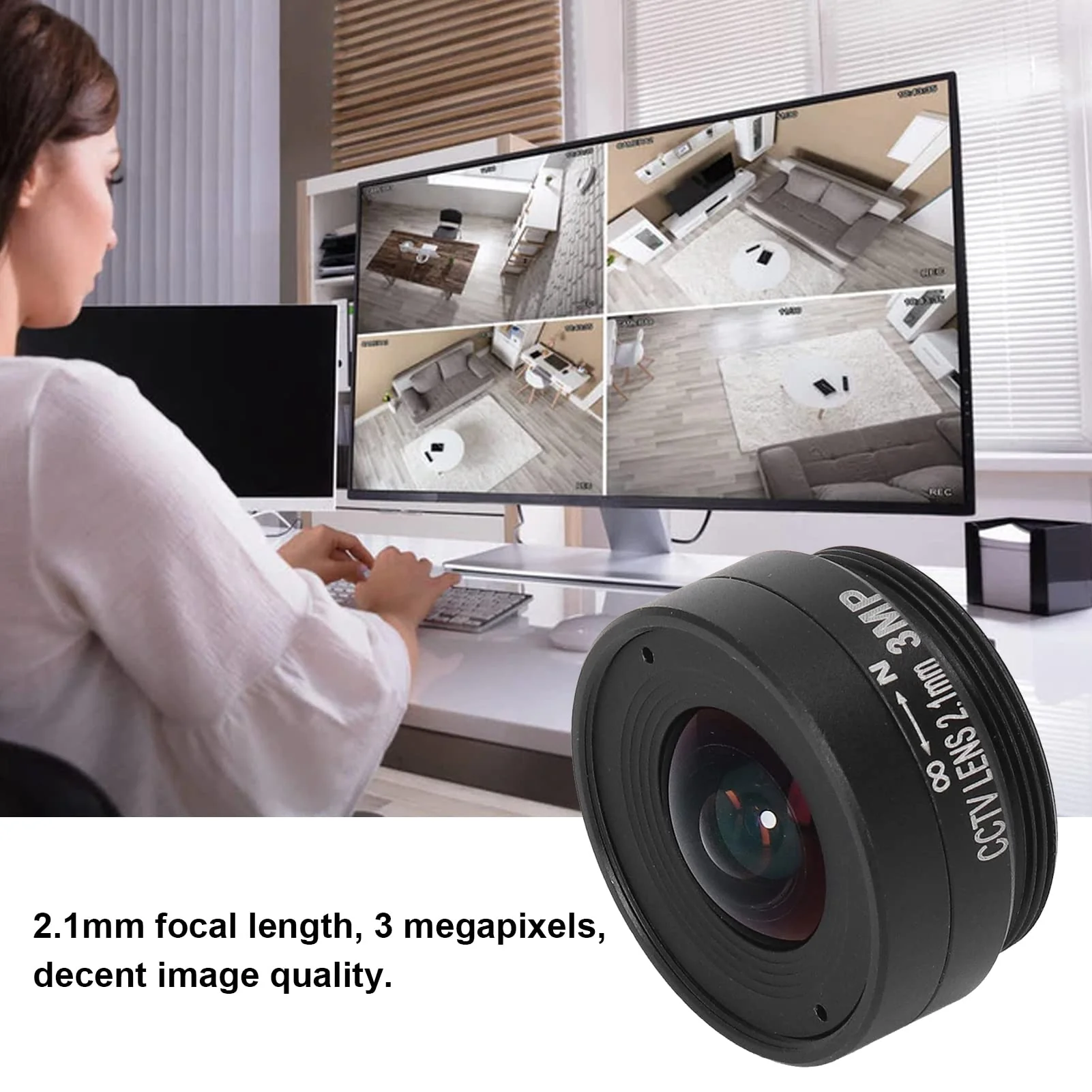 2.1mm 3MP CS Mount Lens, Wide Angle CCTV Camera Lens for Home Security Cameras (Black) - Image 2