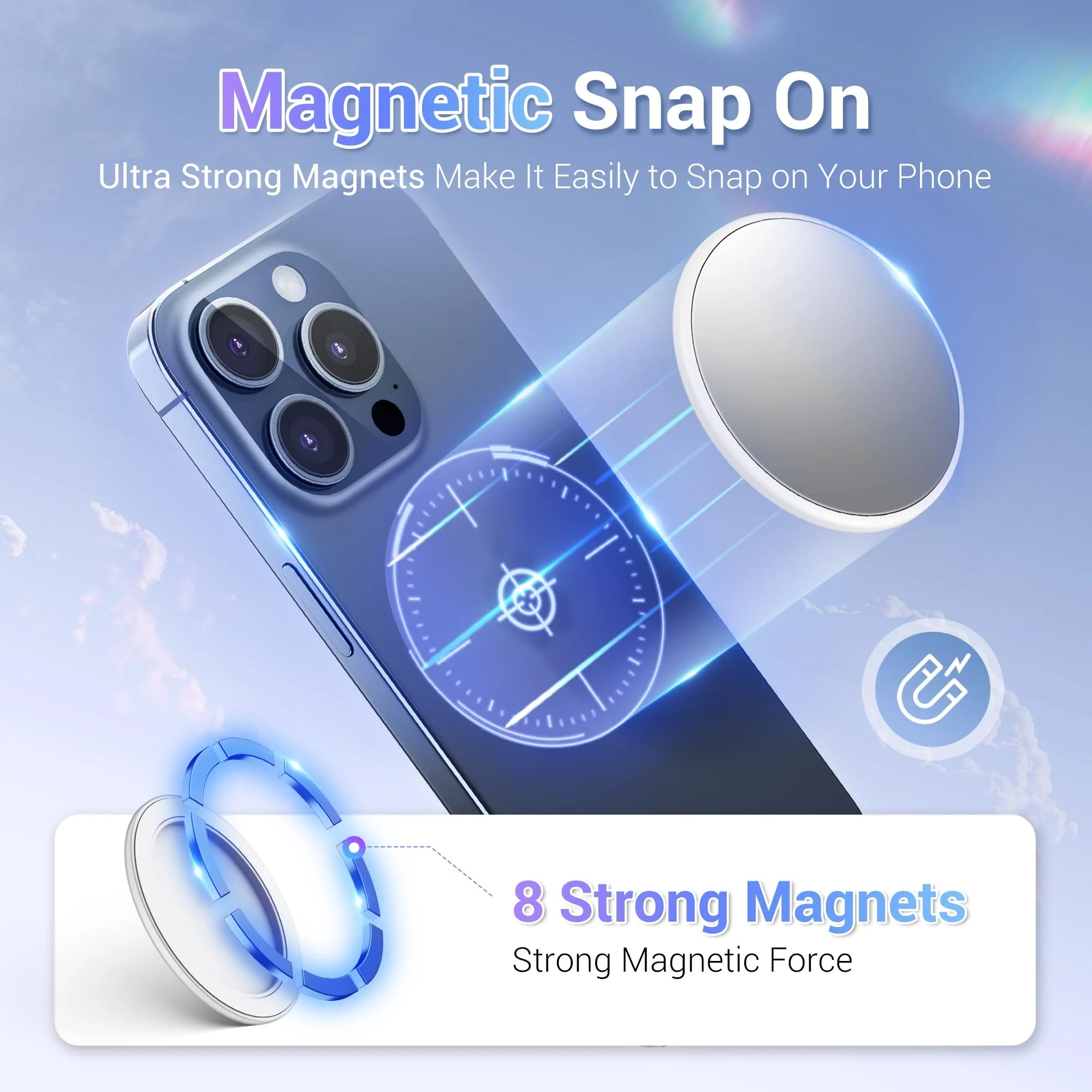 2.2" Magnetic Selfie Mirror for Back Camera,Slim Cell Phone Convex Mirror for Magsafe Compatible with iPhone 15 14 13 12 Pro Max Plus,Mag-Safe Case & All Phones for Selfies & Vlogging & Streaming - Image 3
