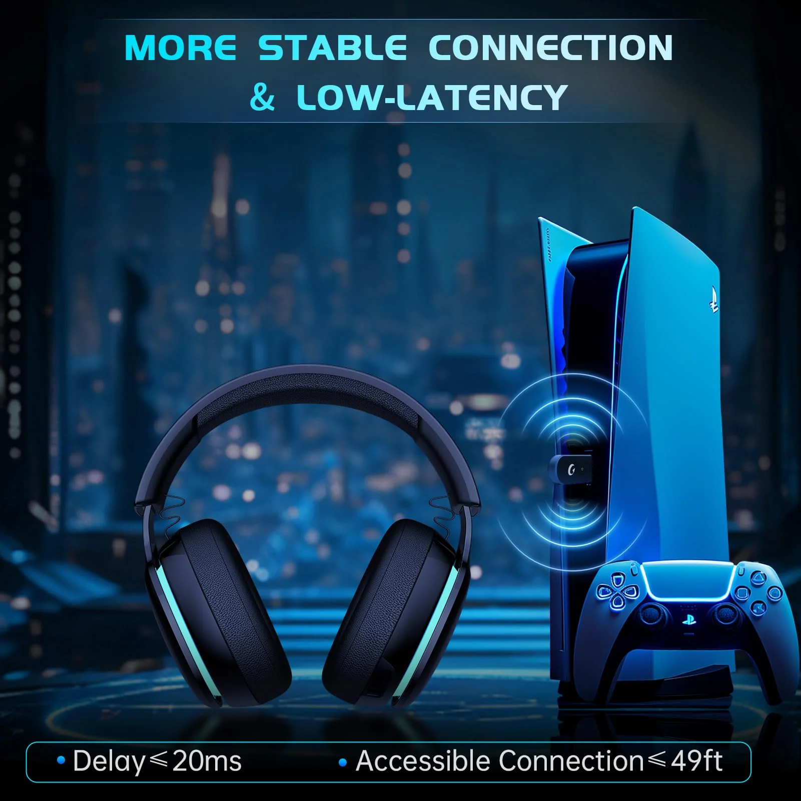 2.4GHz Wireless Gaming Headset for PC, PS4, PS5, Mac, Nintendo Switch, Bluetooth 5.2 Gaming Headphones with Noise Canceling Microphone, Stereo Sound, ONLY 3.5mm Wired Mode for Xbox Series-Black Black - Image 2