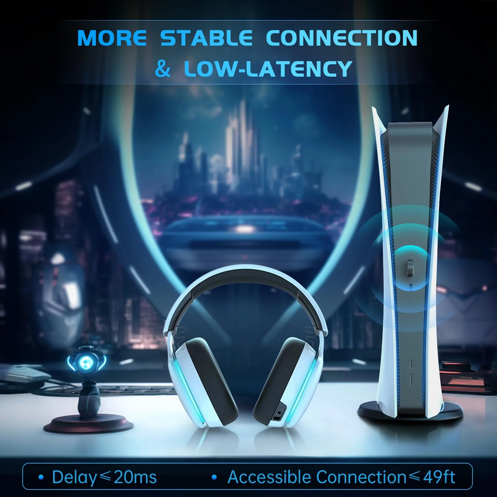 2.4GHz Wireless Gaming Headset for PC, PS4, PS5, Mac, Nintendo Switch, Bluetooth 5.2 Gaming Headphones with Noise Canceling Microphone, Stereo Sound, ONLY 3.5mm Wired Mode for Xbox Series-White White - Image 2
