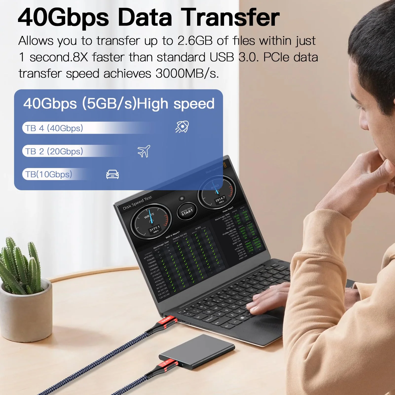 2.6 FT for Thunderbolt 4 Cable 240W, 40Gbps USB 4 Cable with PD 3.1, 8K@60Hz, 4K@144Hz USB C Cable for iPhone 16/15, Thunderbolt 3, Docking, eGPU, SSD, Surface Pro, MacBook Pro 2.6FT - Image 4