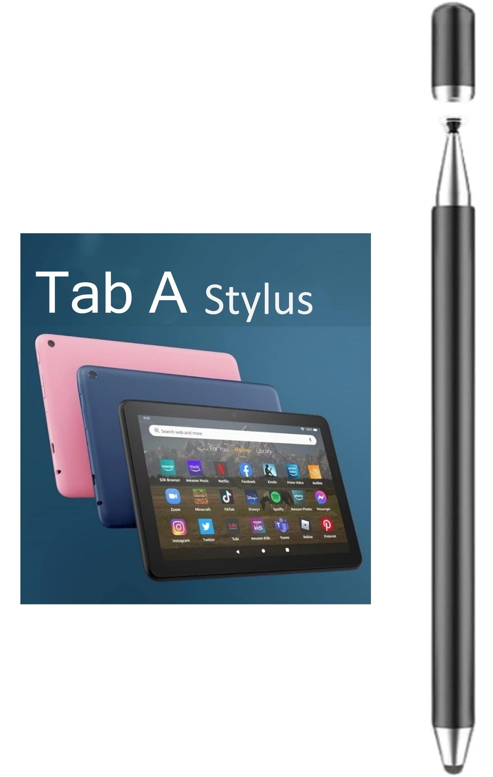 2-in-1 Stylus Pen for Samsung Galaxy Tab A9+ Plus/A9/A8/A8 Plus/A7/A7 Lite, High Sensitivity & Precision Capacitive Pencil for iPad Pro/iPhone/Fire HD/Surface Tables All Touch Devices (Black) Black
