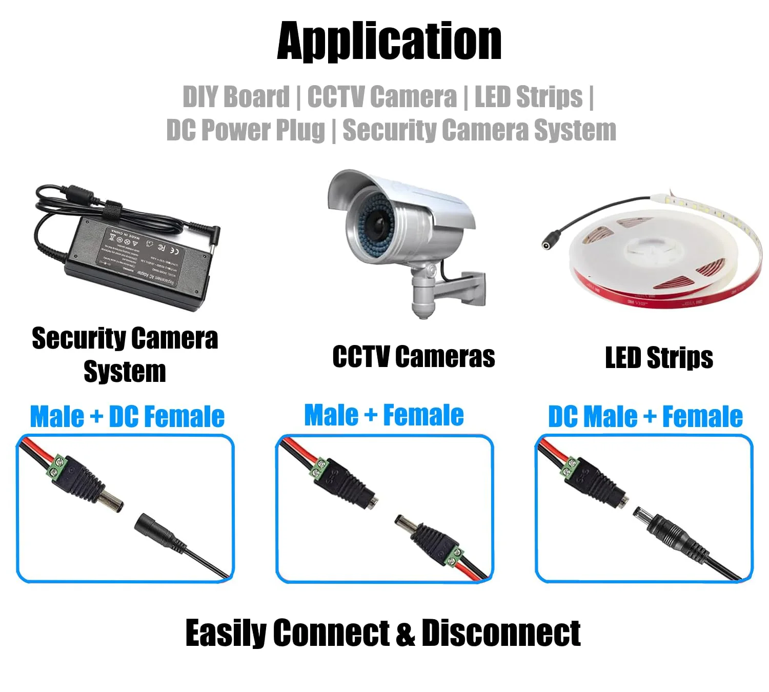 2 Male + 2 Female 12 V 2.1x5.5mm DC Power Jack Plug Adapter Barrel Connector for CCTV Security Camera LED Strip 2 Male+2 Female connector - Image 2