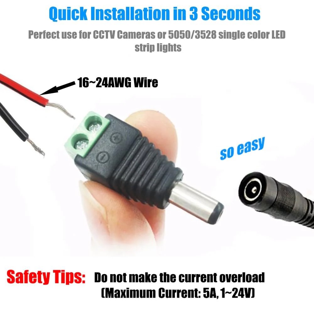2 Male + 2 Female 12 V 2.1x5.5mm DC Power Jack Plug Adapter Barrel Connector for CCTV Security Camera LED Strip 2 Male+2 Female connector - Image 3