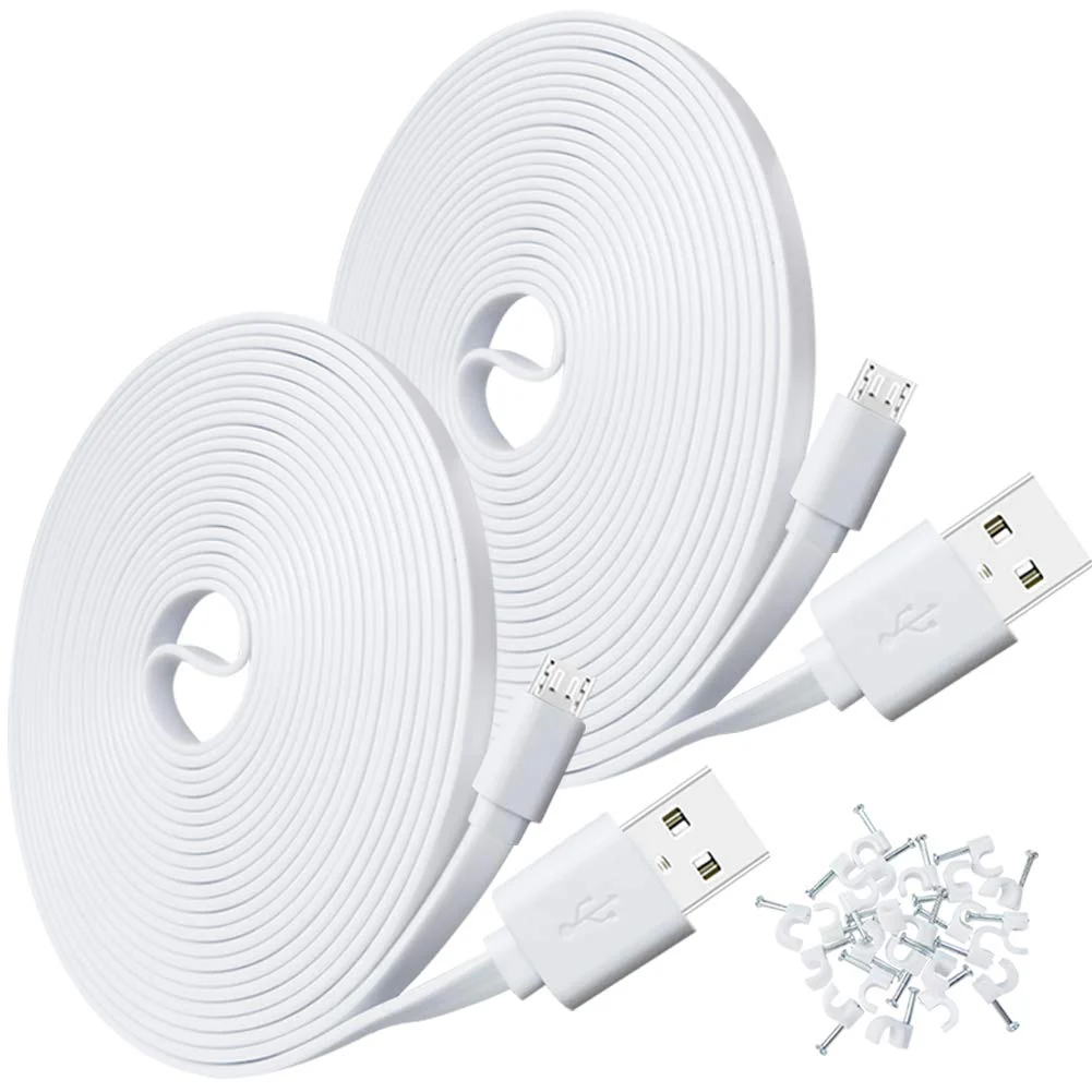 2-Pack 10FT USB Power Extension Cable for Wyze Cam,WyzeCam Pan,YI Home Camera,Nest-Cam Indoor,Oculus Go,Netvue,KasaCam,Furbo Dog,Blink,Flat USB to Micro USB Charging Charger Cord for Wyze-Cam v3 v2