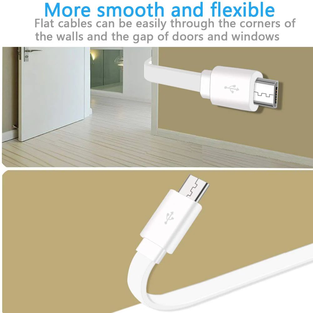 2-Pack 10FT USB Power Extension Cable for Wyze Cam,WyzeCam Pan,YI Home Camera,Nest-Cam Indoor,Oculus Go,Netvue,KasaCam,Furbo Dog,Blink,Flat USB to Micro USB Charging Charger Cord for Wyze-Cam v3 v2 - Image 2