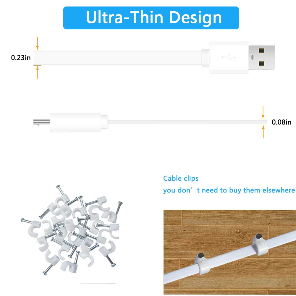 2-Pack 10FT USB Power Extension Cable for Wyze Cam,WyzeCam Pan,YI Home Camera,Nest-Cam Indoor,Oculus Go,Netvue,KasaCam,Furbo Dog,Blink,Flat USB to Micro USB Charging Charger Cord for Wyze-Cam v3 v2 - Image 3
