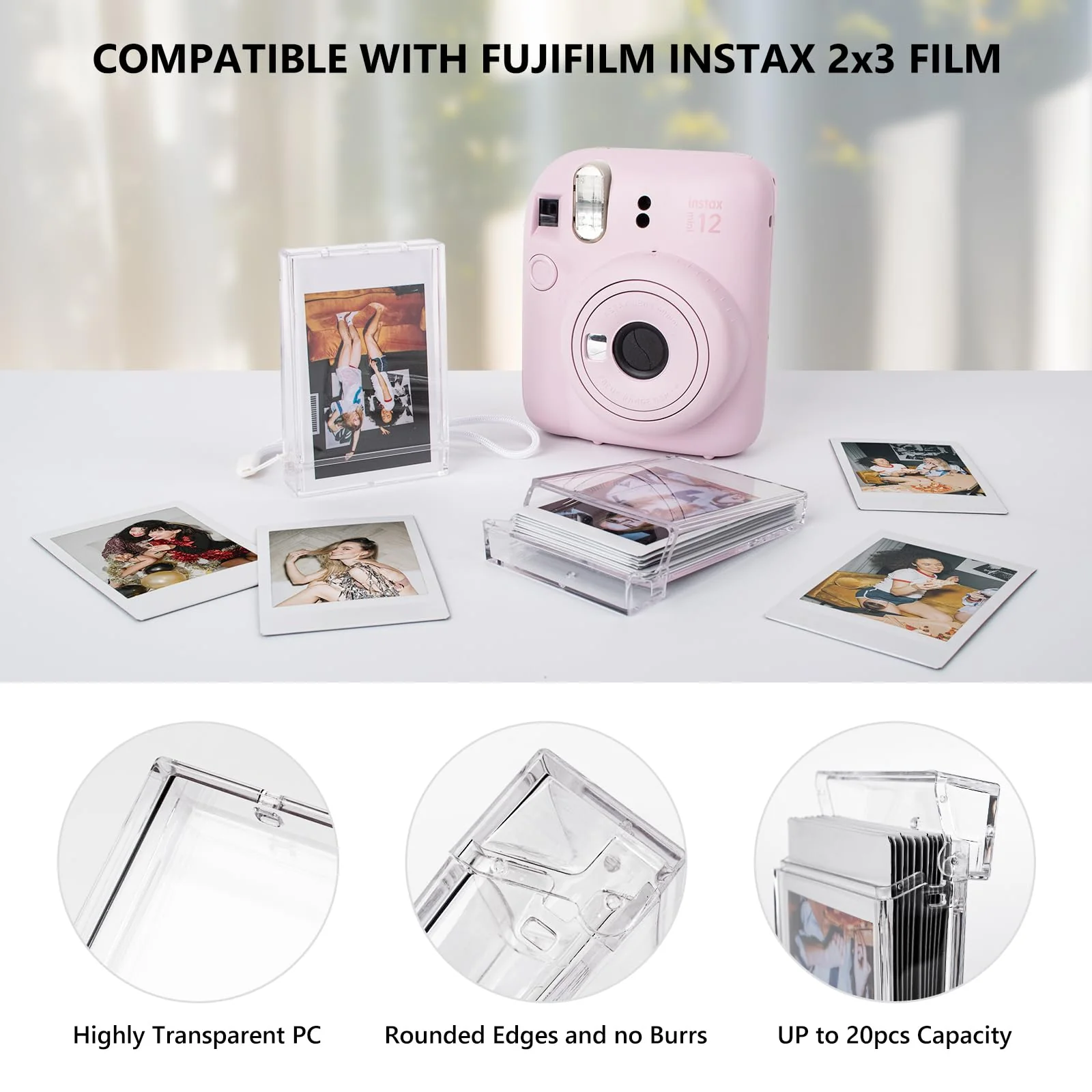 2 Pack - 2x3 Photo Storage Box, Photo Case Compatible with 3-Inch Polaroid Photos - Fujifilm Instax Mini 12 11 9 8 7 70 40 90 99 EVO Instant Film Case - Clear Crystal Clear - Image 2