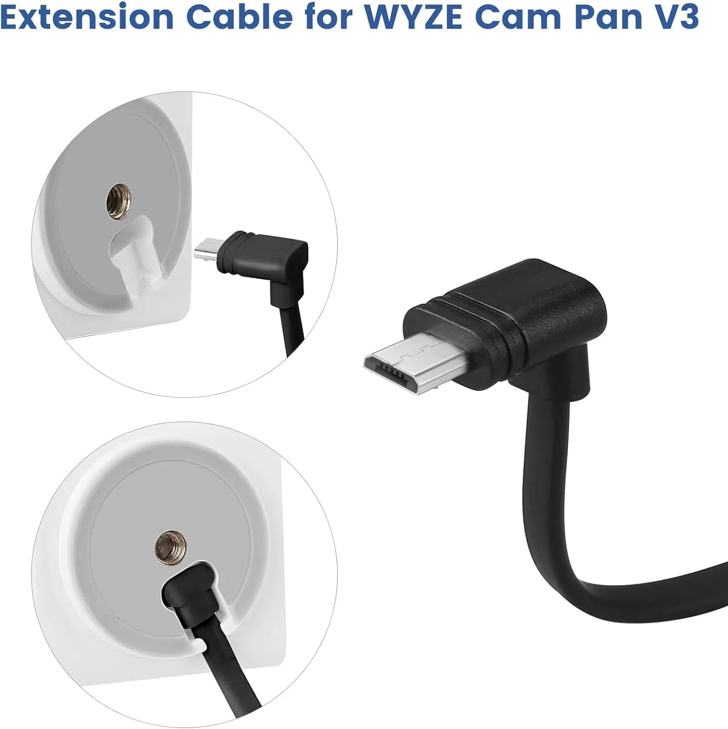 2-Pack 30 ft Cable for WYZE Cam Pan V3 Outdoor Camera, Micro USB 90 Degree Adapter, Flat Power Cord, Black - Image 3