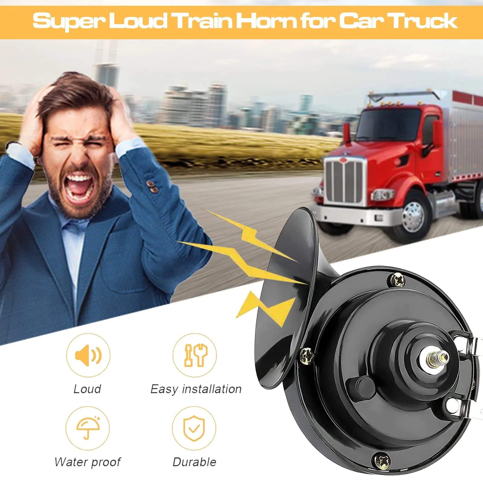 2 Pack 300DB Super Loud Train Horn, 12V Security Alarm Speaker, Car Waterproof Air Electric Snail Double Horn Replacement Kit, Fits for Most Cars Motorcycle, Truck, Bike (Black) 2 PCS Black - Image 5