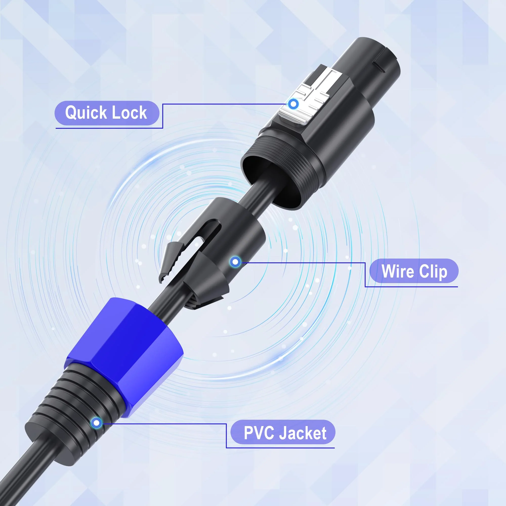 2 Pack 6 feet Professional Speakon to Speakon Cables, 12 AWG Patch Cords DJ/PA Audio Amplifier Speaker Cable Wire speakon to speakon end 6 ft - Image 6