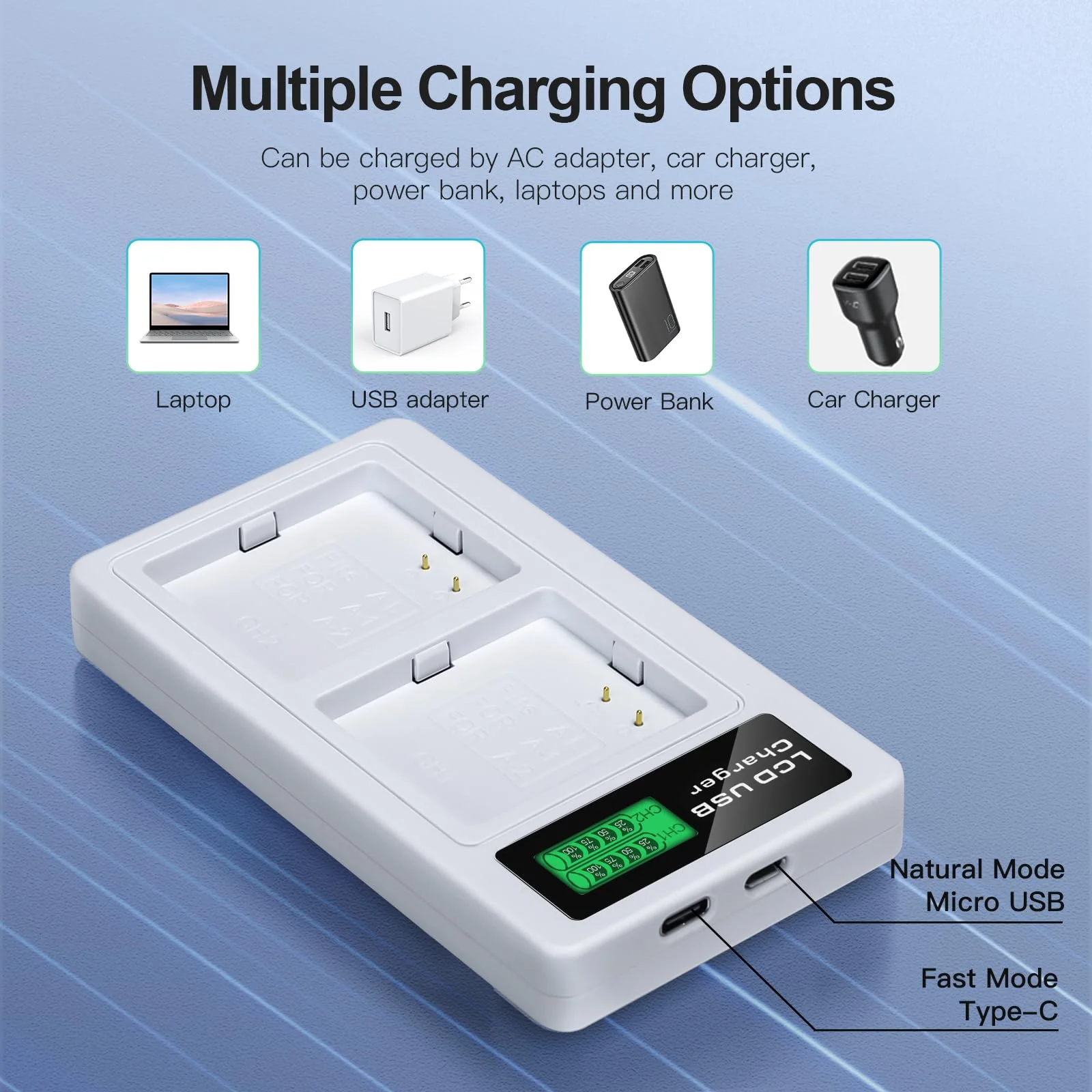 2-Pack Batteries Compatible with Arlo Pro, Arlo Pro 2 Cameras VMA4400, with LCD Dual Charger Station and USB C Cable (7.2V 2440mAh) - Image 5