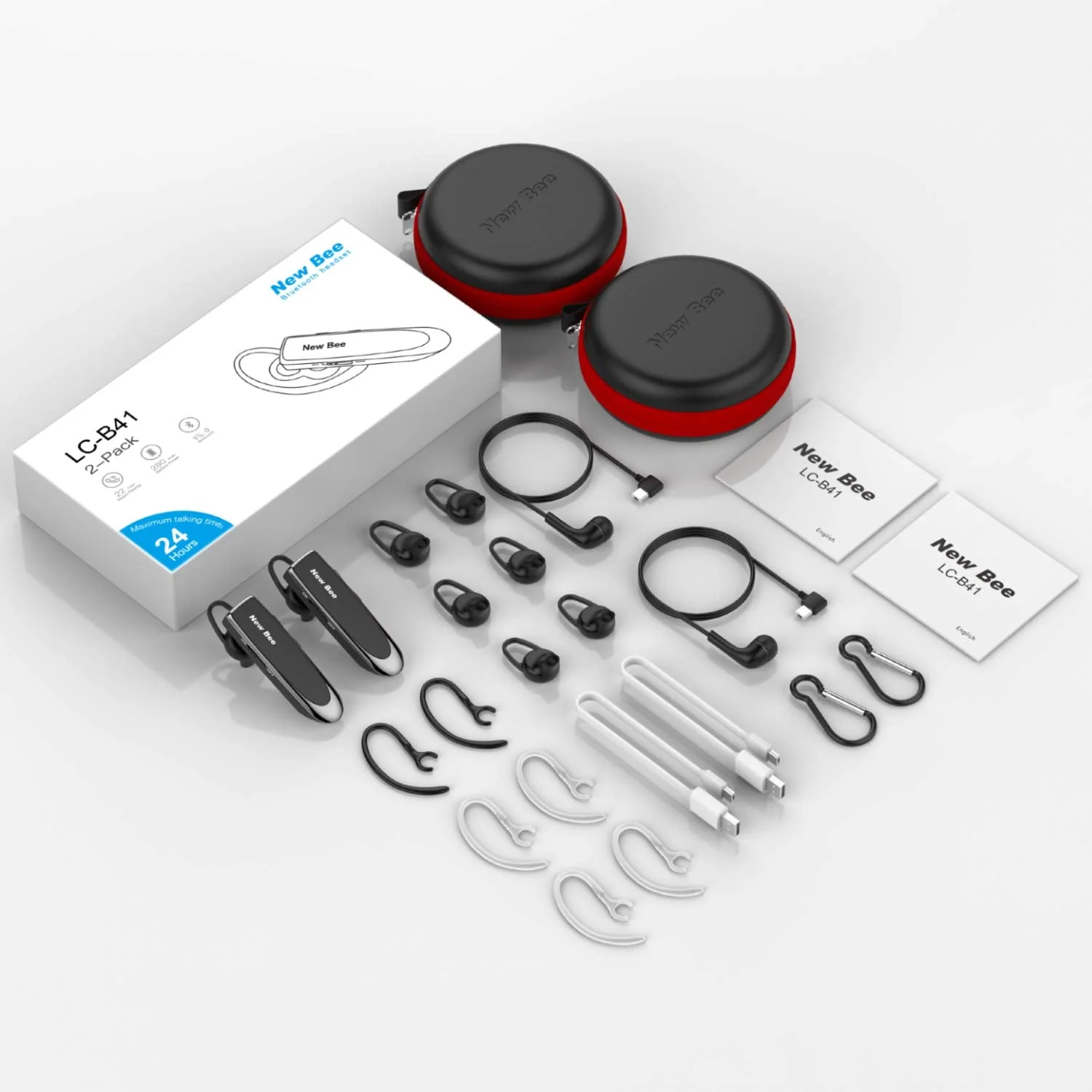 [2 Pack] Bluetooth Earpiece Wireless Handsfree Headset New Bee V5.0 24 Hrs Driving Headset with Mic 60 Days Standby Time Headset Case for iPhone Android Samsung Laptop Truck Driver Black - Image 5