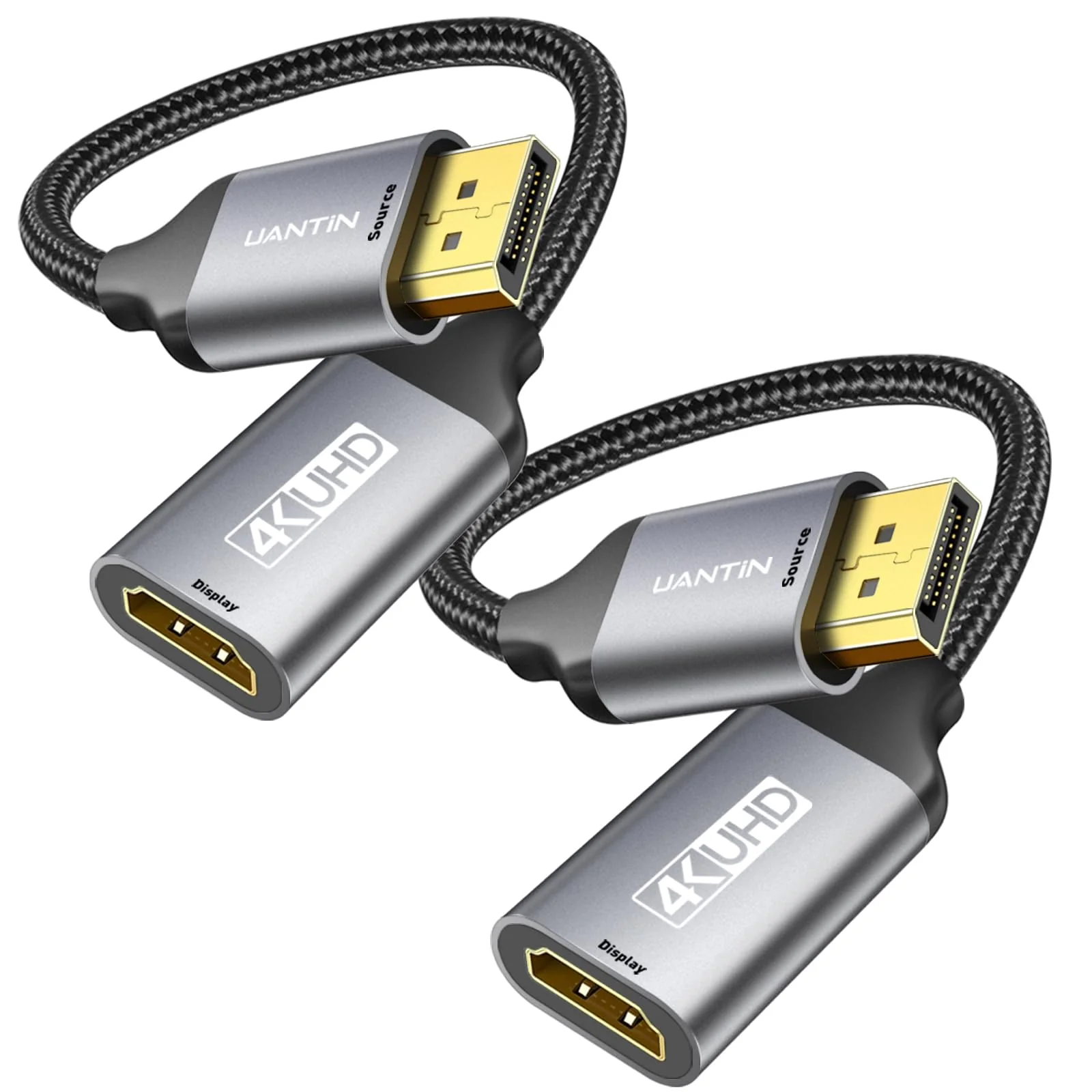 2-Pack Display Port to HDMI 4K Adapter | Braided DP DisplayPort Male to HDMI Female Uni-Directional Converter for PC Dell HP AMD NVIDIA Laptop HDTV Monitor and Other Passive 2 Pack