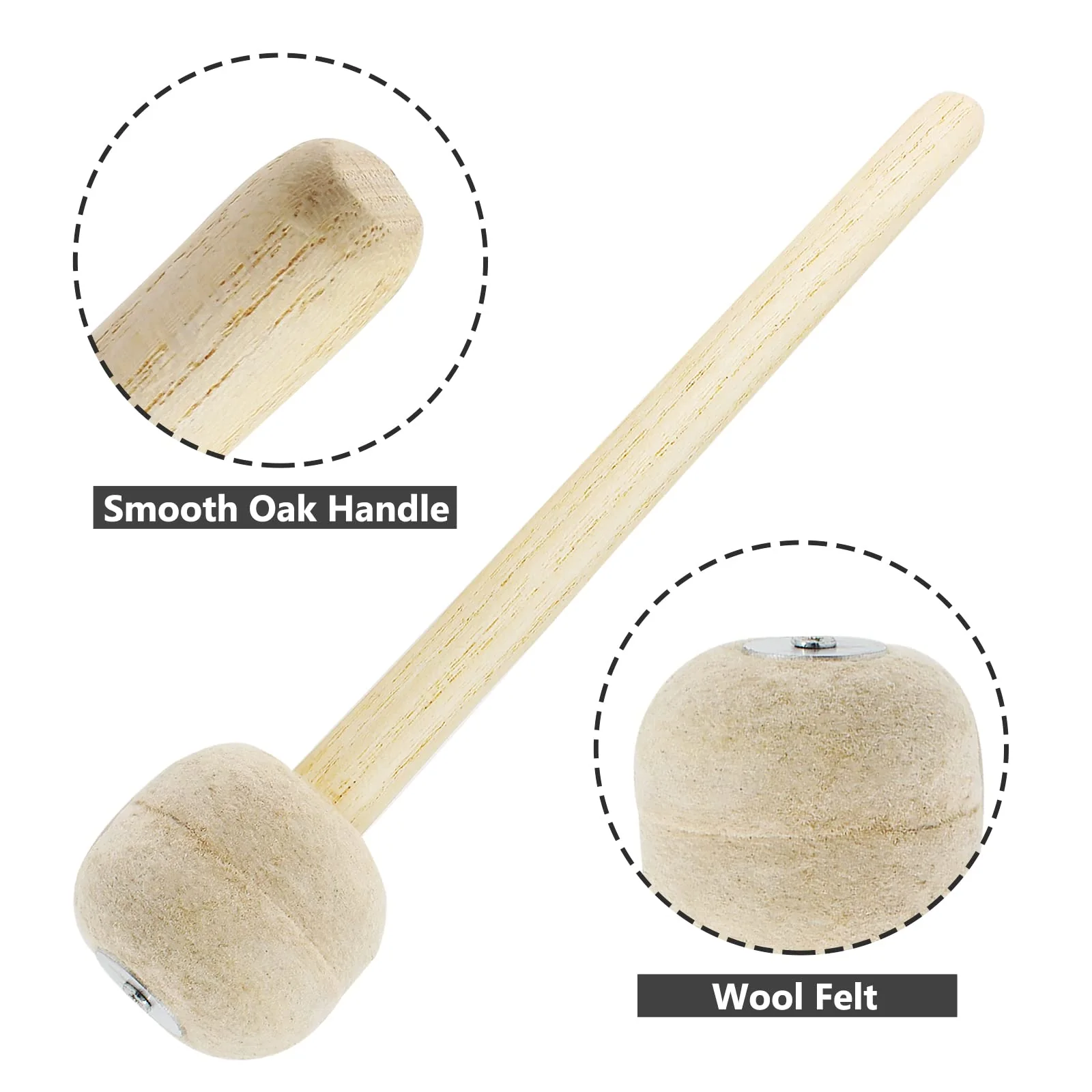 2 Pack Drum Mallet, 13" Wool Felt Drum Stick, Bass Drum Mallet Drum Stick, Anti-slip Bass Percussion Sticks, Beige - Image 2
