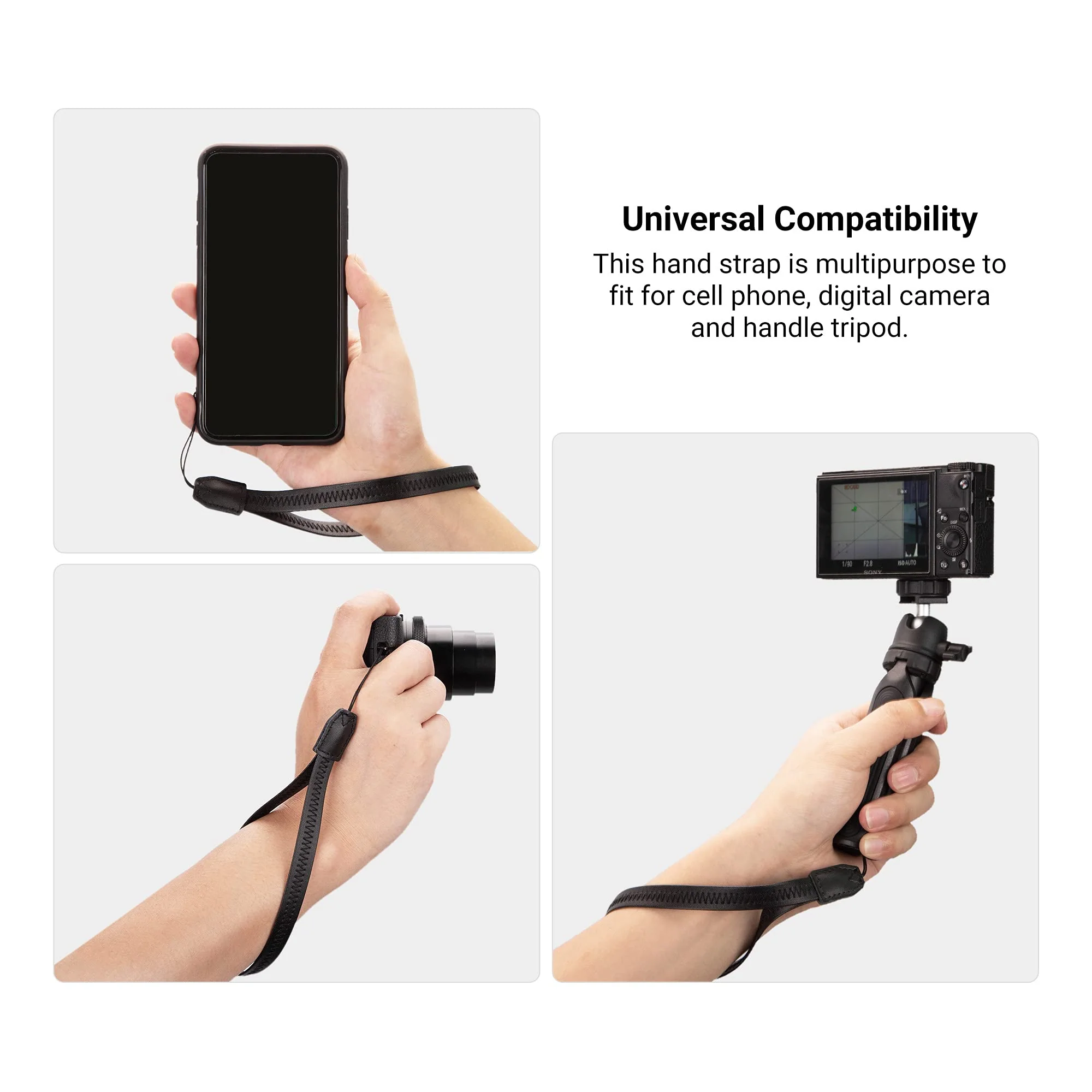 2 Pack Durable PU Leather Short Lightweight Hand Wrist Strap Lanyard String for Canon V10 G7X Mark III G5X Mark II Sony ZV-1 II RX100VII Ricoh GRIIIx Panasonic DMC-LX10 Leica SOFORT 2 Instant Camera 2 Black - Image 2