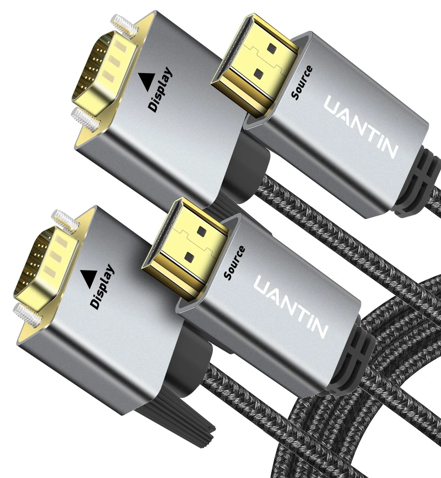 2 Pack HDMI to VGA Cable 10FT |Anti-Interference Gold-Plated Plugs| 1080P Aluminum HDMI Source to VGA Display Adapter (Male to Male) Compatible for PC,Laptop,Xbox,PS5,Monitor More 2 Pack
