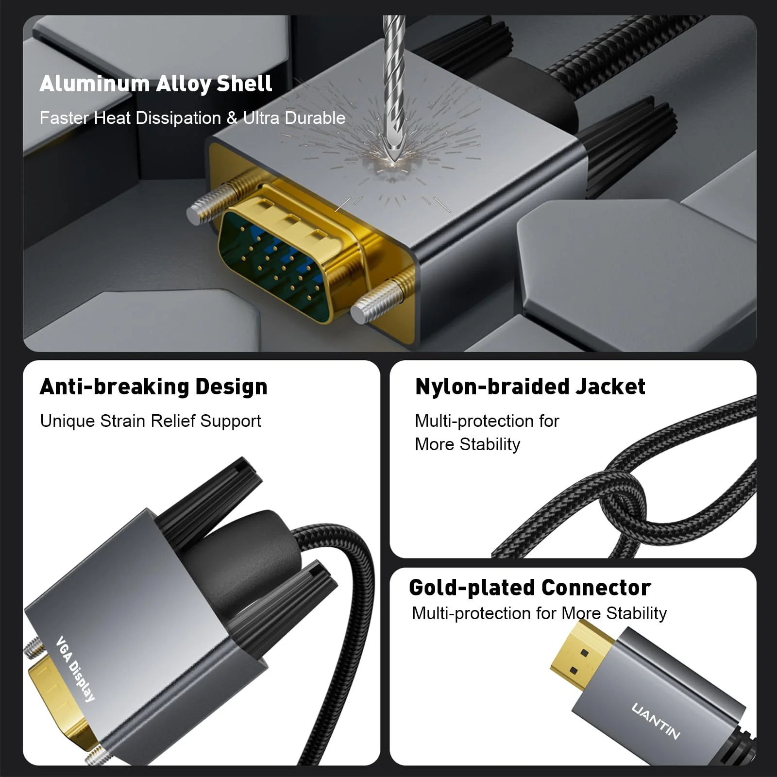 2 Pack HDMI to VGA Cable 6FT |Anti-Interference Gold-Plated Plugs| 1080P Aluminum HDMI Source to VGA Display Adapter (Male to Male) Compatible for PC,Laptop,Xbox,PS5,Monitor More 2 Pack - Image 6