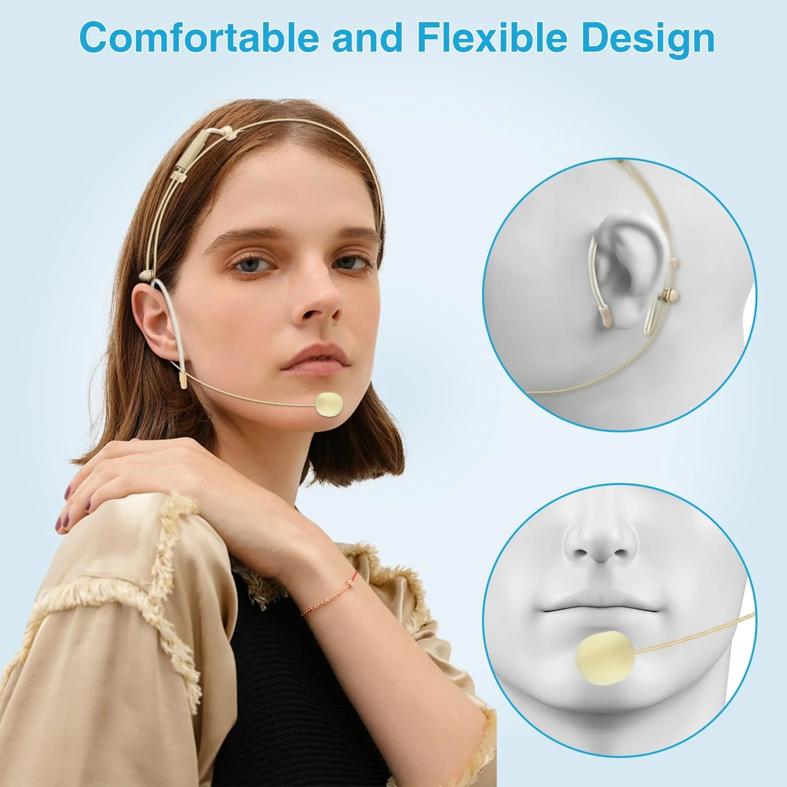 2 Pack Headset Microphone Double Over Ear Earset Hanging Condenser Hands-Free Omnidirectional Mic for Sennheiser 1.5m Cable and Windscreen,3.5mm Female Screw Plug - Image 5