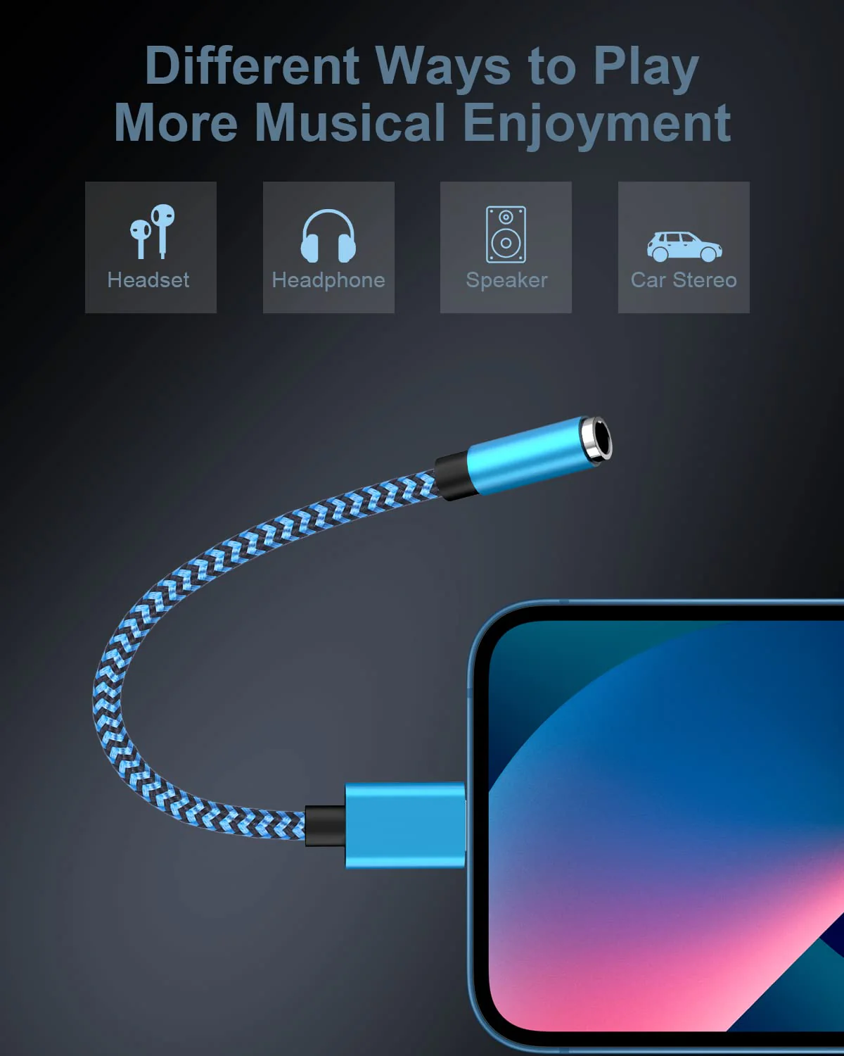 2-Pack Lightning to 3.5mm Aux Adapter, Headphone Adapter for Aux Cord [Apple MFI Certified] 3.5mm Jack Aux Audio Adapter Dongle for iPhone 14 13 12 11 Pro Max Plus Mini XR XS 8 iPad iPod 2*Blue, Purple - Image 3