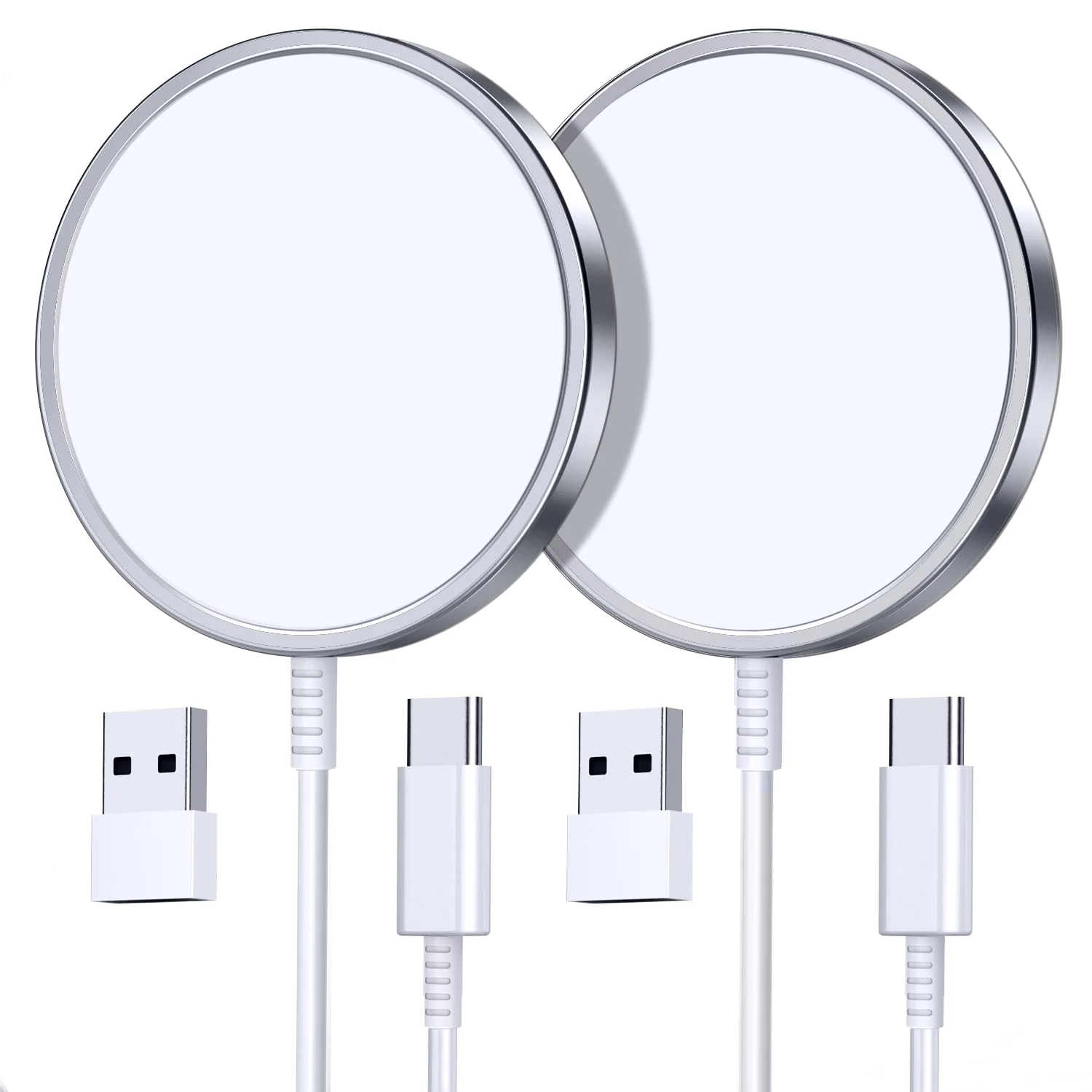 2 Pack Magnetic Wireless Charger for iPhone 16 Pro Max/16 Pro/16 Plus/16/15/15 Pro/15 Plus/15 Pro Max 15W Fast Mag Safe Charger Pad for iPhone 16/15/14/13/12 Series and AirPods 3/2/Pro 2/Pro Silver