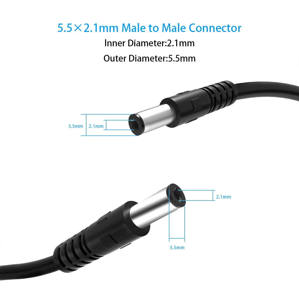 2-Pack Male to Male DC Extension Cord 5.5mm x 2.1mm,12v DC Power Extension Cable for Security Camera,Dvr Standalone LED Strip,Car,CCTV IP Surveillance,5v 9v 24v 12 Volt Plug Supply Adapter 3FT 6FT - Image 3