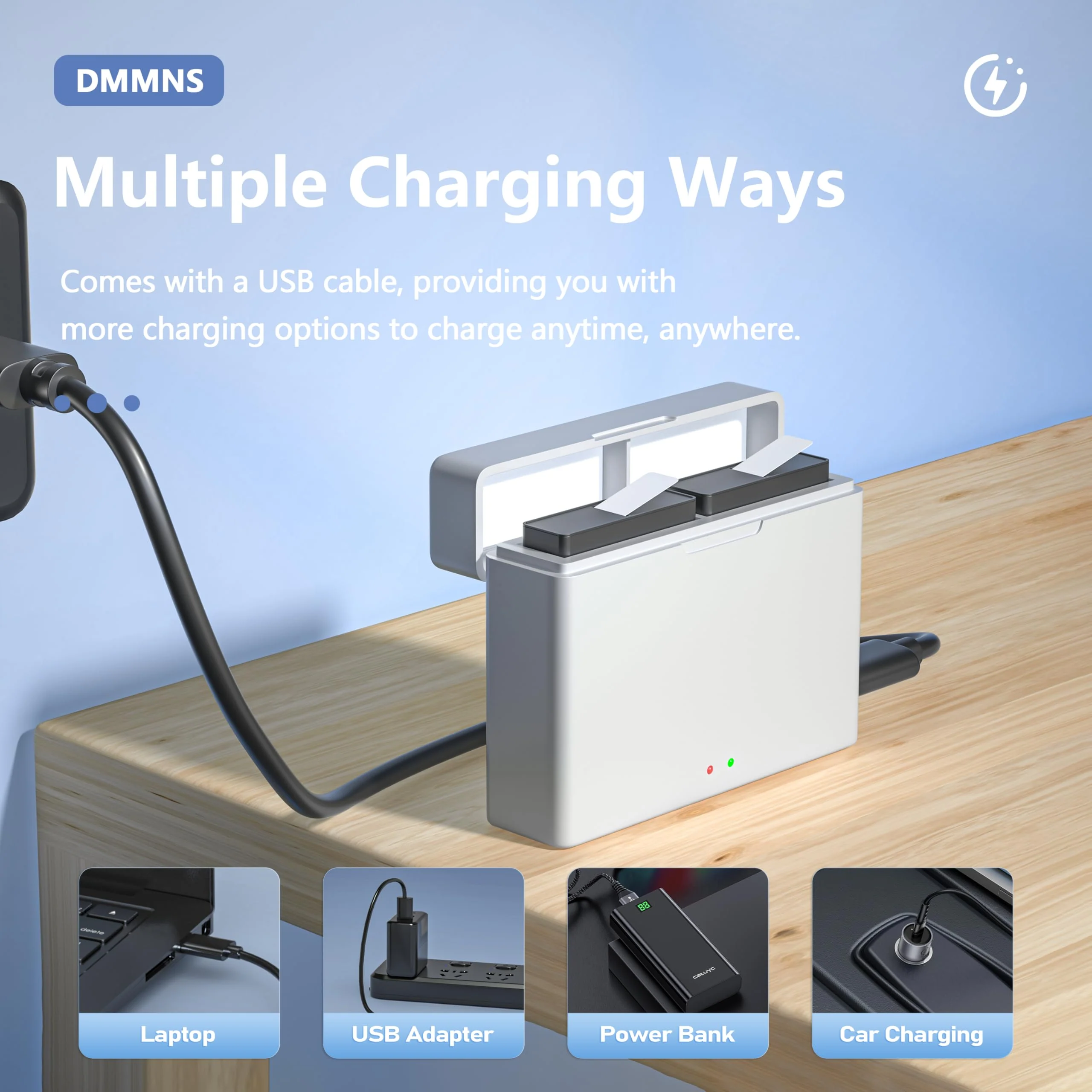 2 Pack Osmo Action 4 Action 3 Battery with 2-Channel Rapid Charger Fit for DJI Osmo Action 4,Action 3 Camera,1850mAh Osmo Action 4&3 Battery(Include Type-C Charging Cable) - Image 3