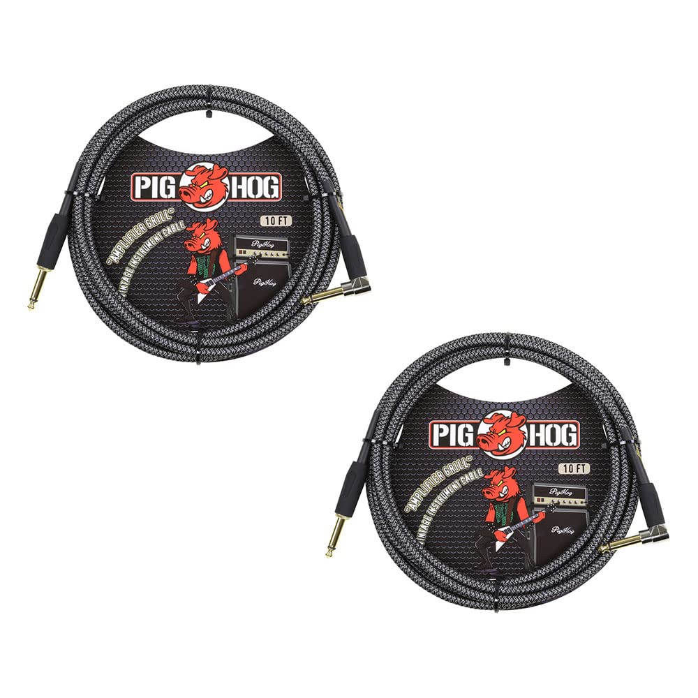 2 Pack Pig Hog Instrument Cable Amp Grill 1/4' to 1/4' Right Angle 10 ft., PCH10AGR