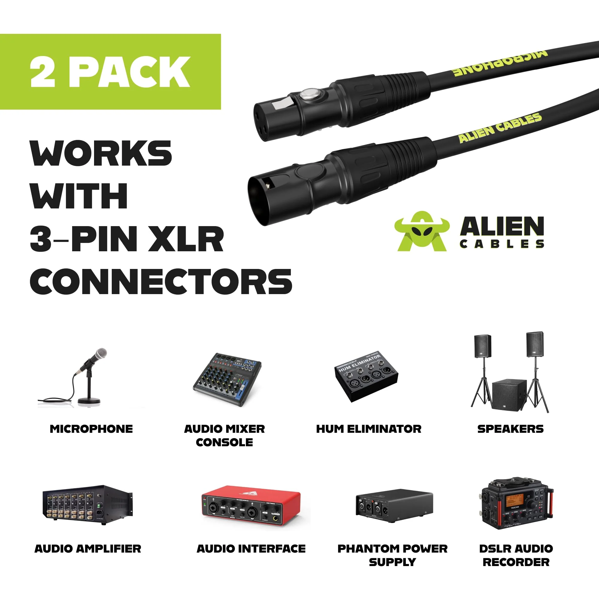 2-Pack Premium XLR Microphone Cables, Star-Quad Shielded XLR to XLR Cable 25 Foot, Pro Audio Mic Cord, Noise-Resistant OFC Conductors, Black 2 25 Feet - Image 2