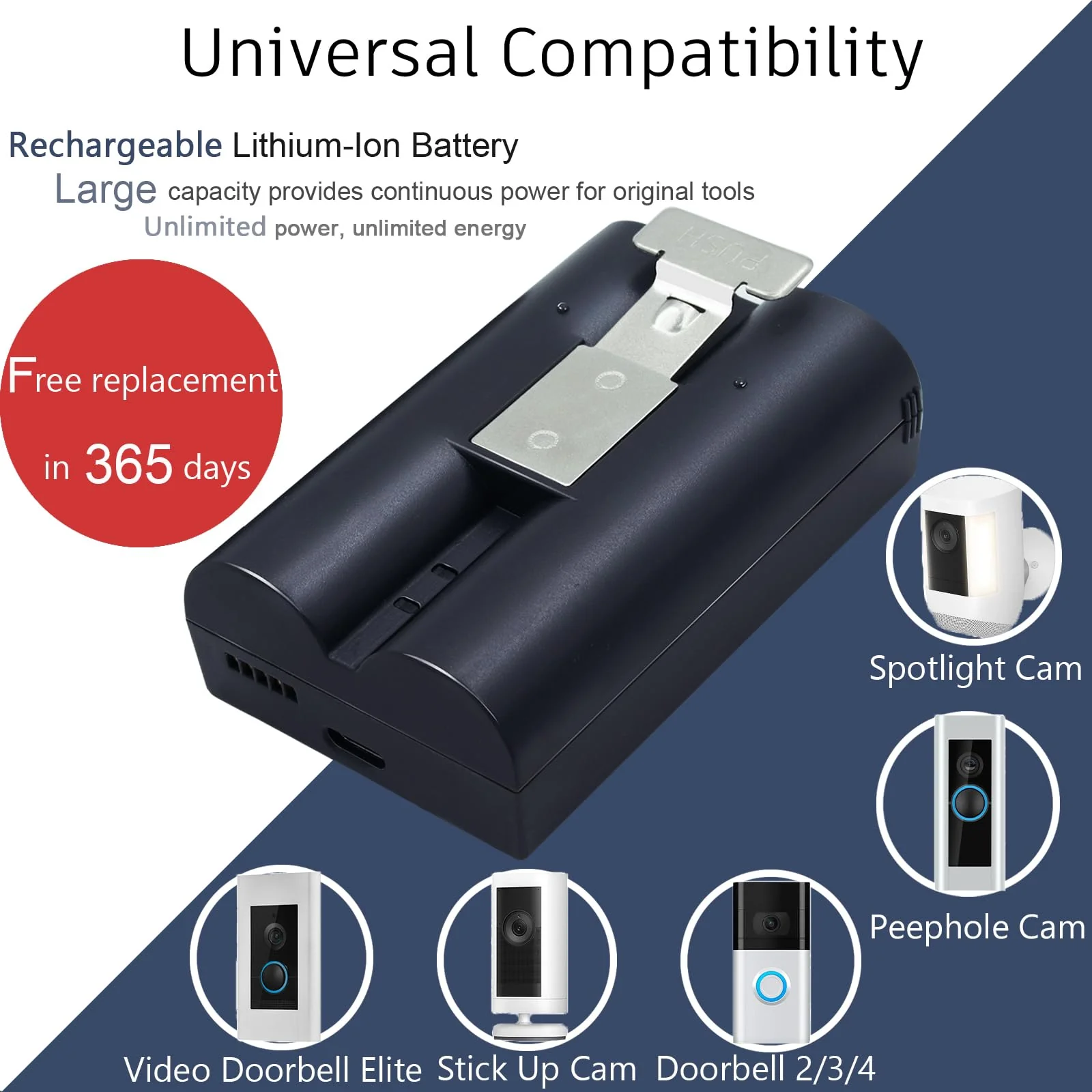 2-Pack Rechageable Lithium Ion V4 Battery 6040mAh Replacement for Ring-Doorbell Camera 2/3/4, Video Doorbell Elite, Peephole Cam, Stick Up Cam, Spotlight Cam, with Charger Station, 3.65v - Image 2