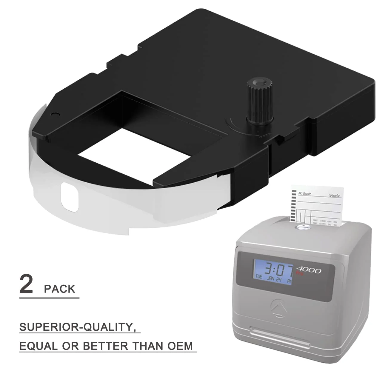 2 Pack Replacement for Pyramid 3500 Replacement Ribbon Used with Pyramid 3500, 3700, 4000, 4000HD Time Clocks, 11.5ft, Individually Sealed, Pre-Installed Ribbon Shield, 11.5ft (Black) 2-Pack - Image 2
