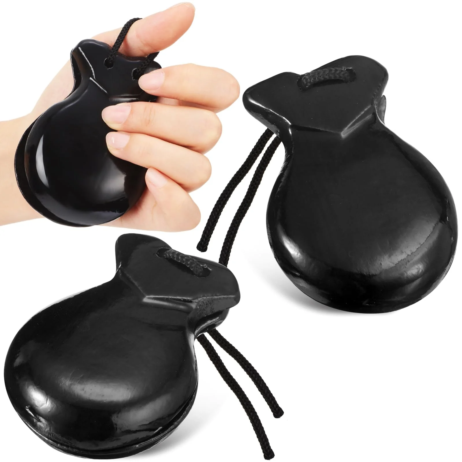 2 Pack Spanish Castanets Flamenco Castanets with String Traditional Wood Hand Percussion Castanets for Adults Kids Music Instrument Spain Souvenir Gift,1 Pair(Black) Black