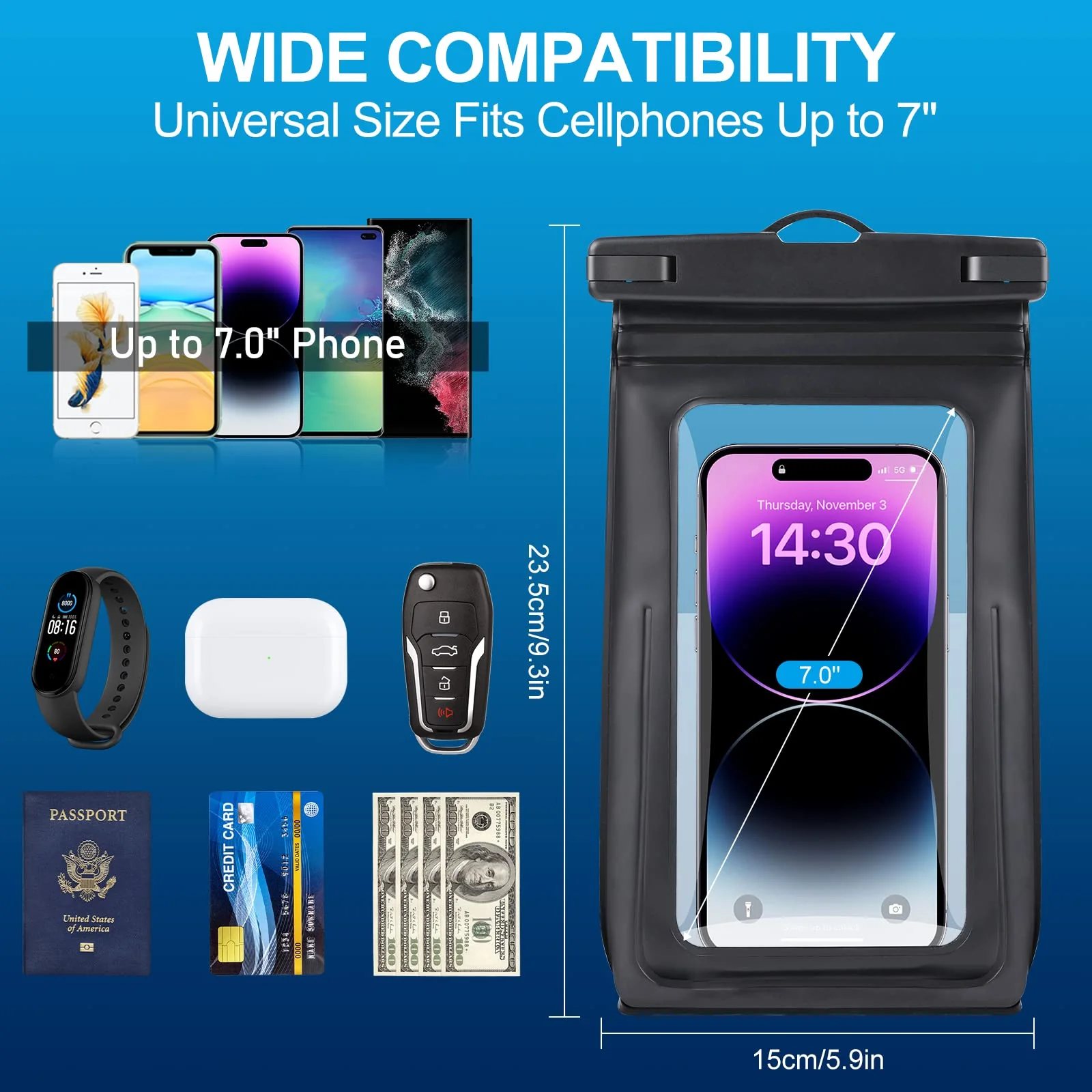 2 Pack Waterproof Phone Pouch Floating Large Waterproof Cellphone Dry Bag Case for iPhone 14 13 12 11 Pro Max XS XR X Galaxy S21 Samsung S22 Up to 7", PVC IPX8 Underwater HD Touch Phone Protector Black+Black - Image 2